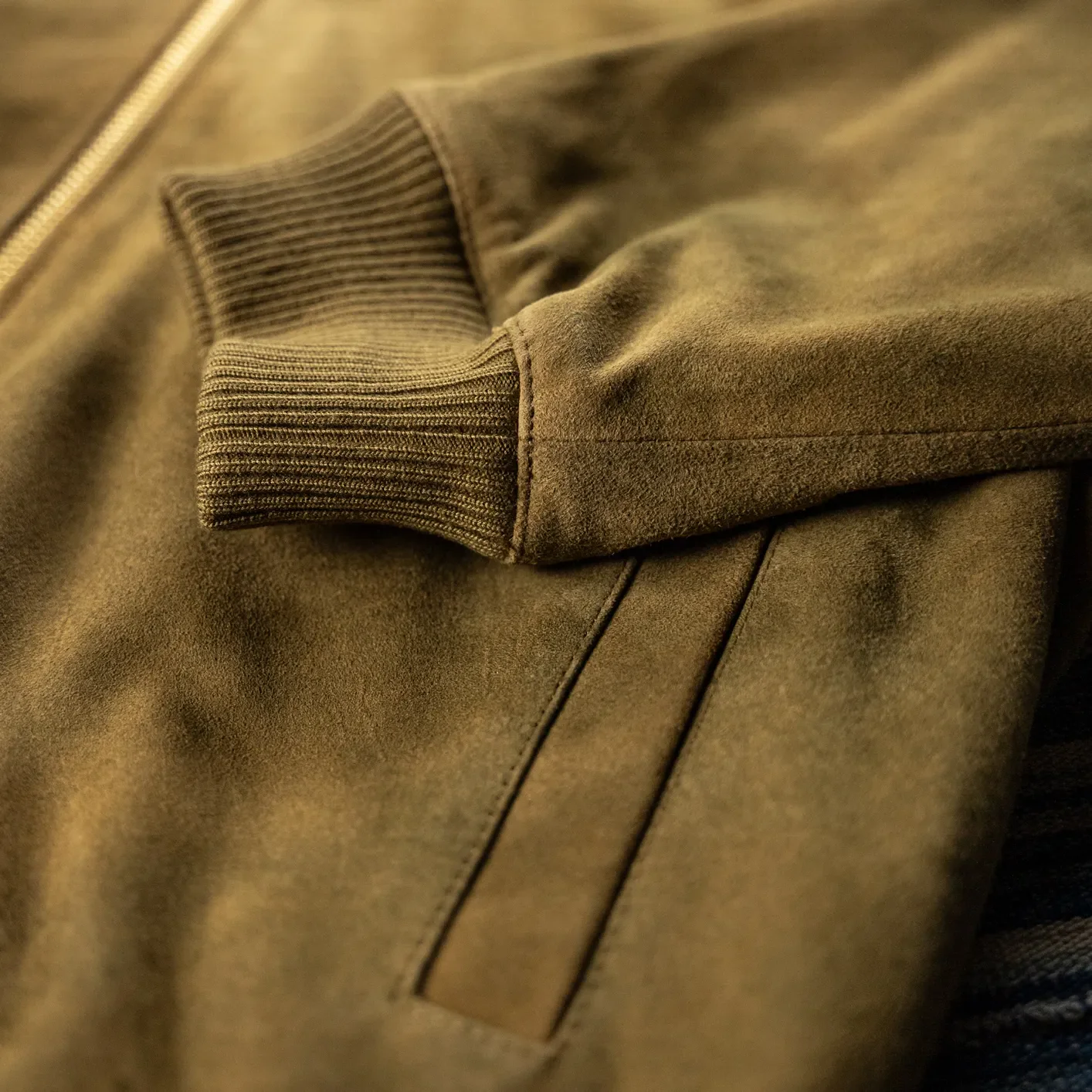 Baracuta G9 Antique Suede Leather Track Jacket – Barley Brown - Image 3