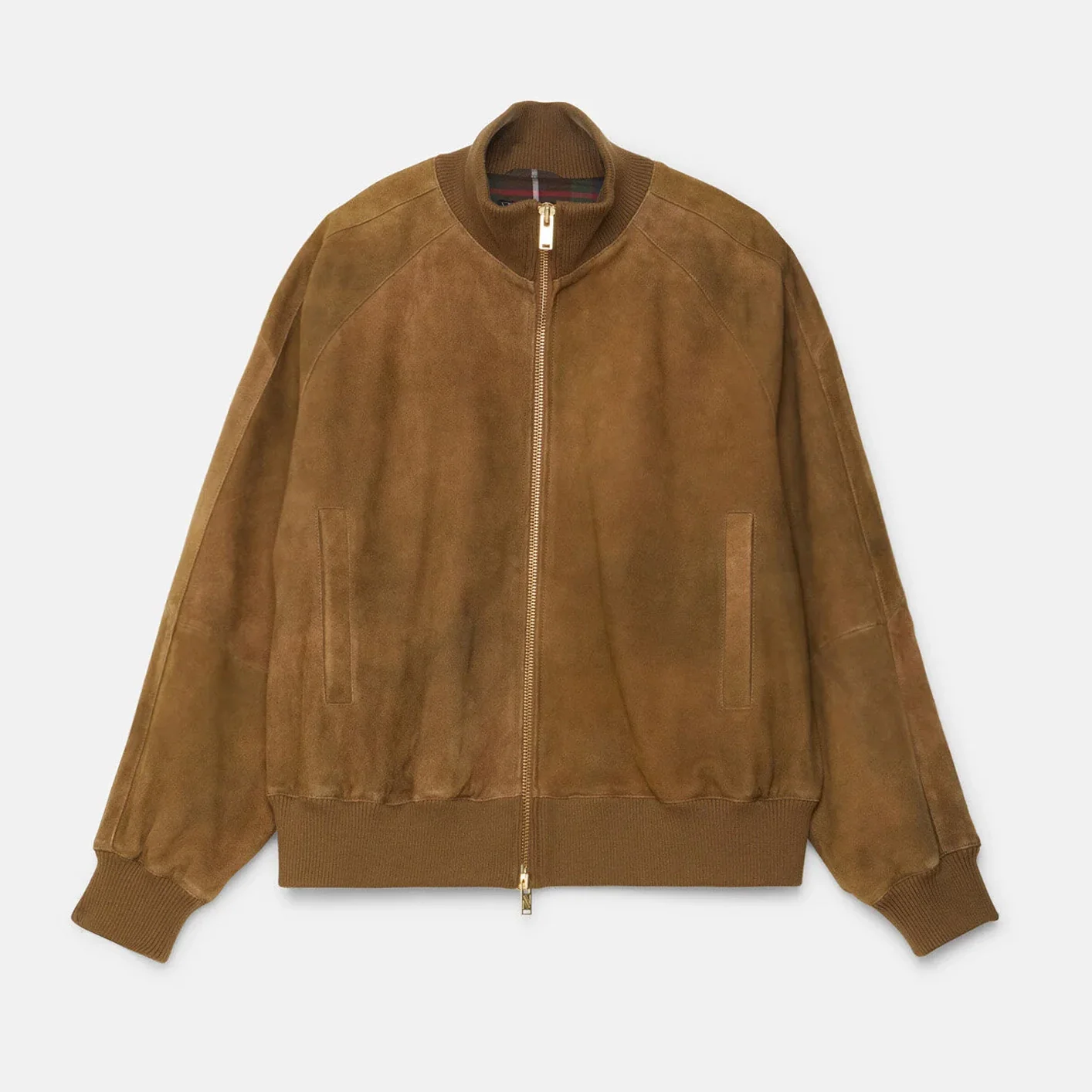 Baracuta G9 Antique Suede Leather Track Jacket – Barley Brown - Image 5