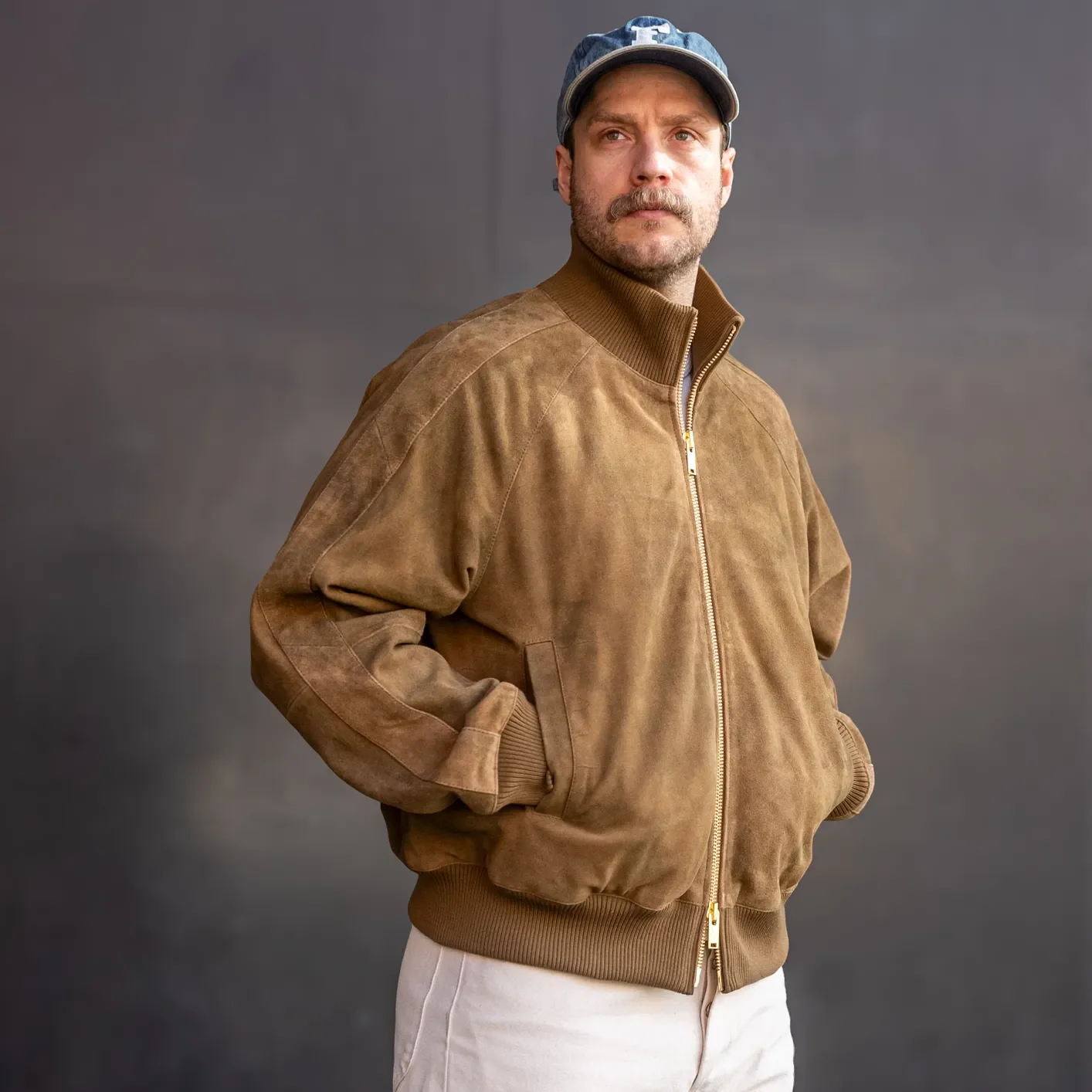 Baracuta G9 Antique Suede Leather Track Jacket – Barley Brown - Image 6