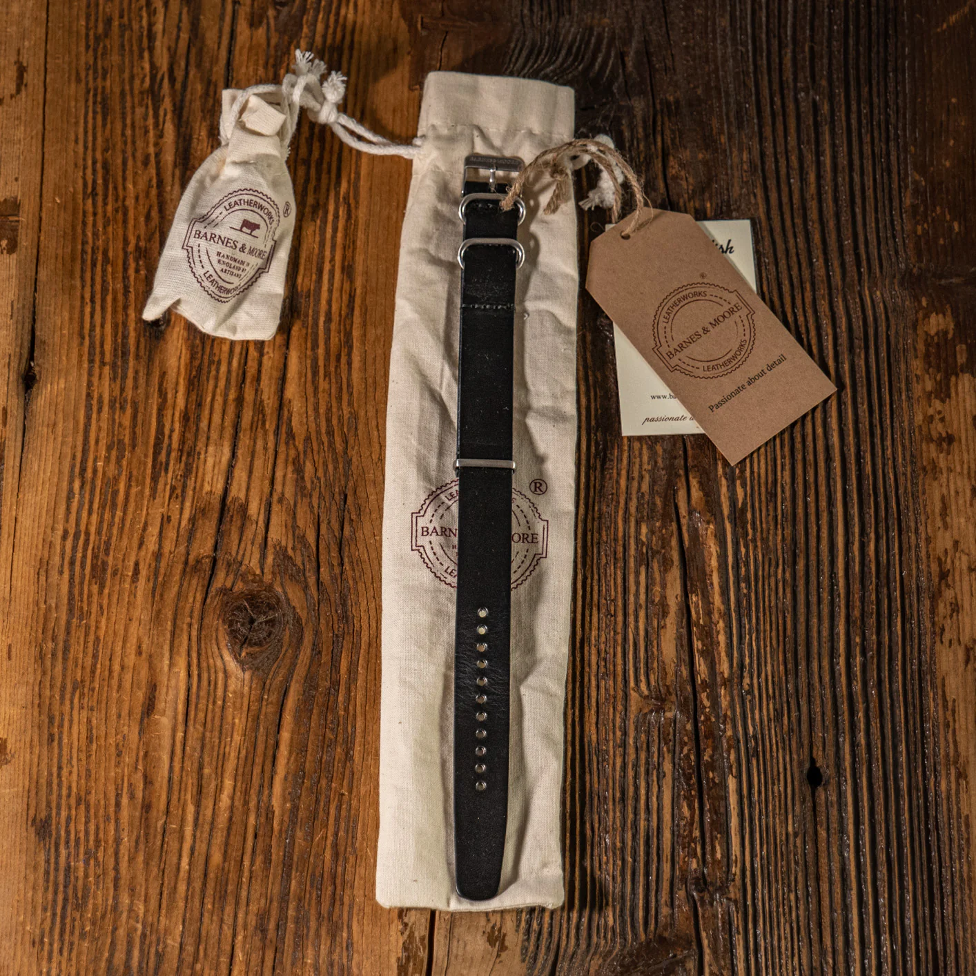 Barnes & Moore NATO Leather Watch Strap - Black / 20mm - Image 3