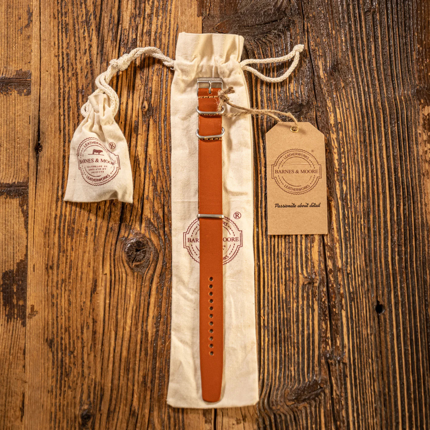 Barnes & Moore NATO Leather Watch Strap - Harness Tan / 20mm - Image 3
