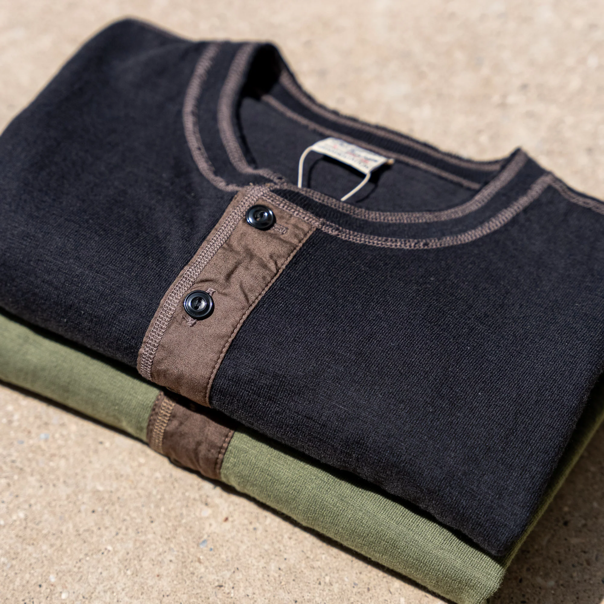 Buzz Rickson’s Loopwheeled Slub Yarn Henley T-Shirt – Olive - Image 4