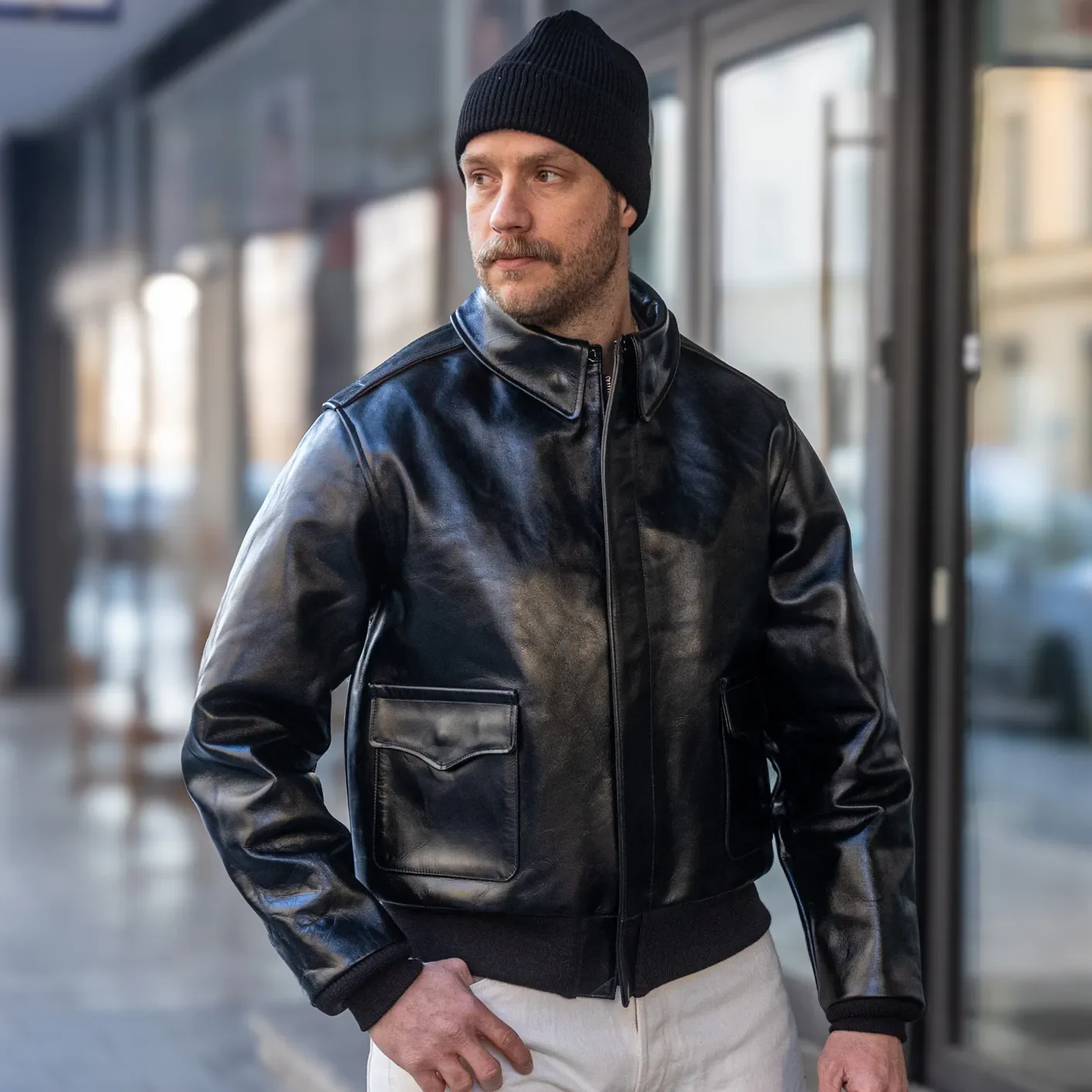 Buzz Rickson’s X William Gibson A-2 Leather Jacket – Horsehide / Black - Image 2