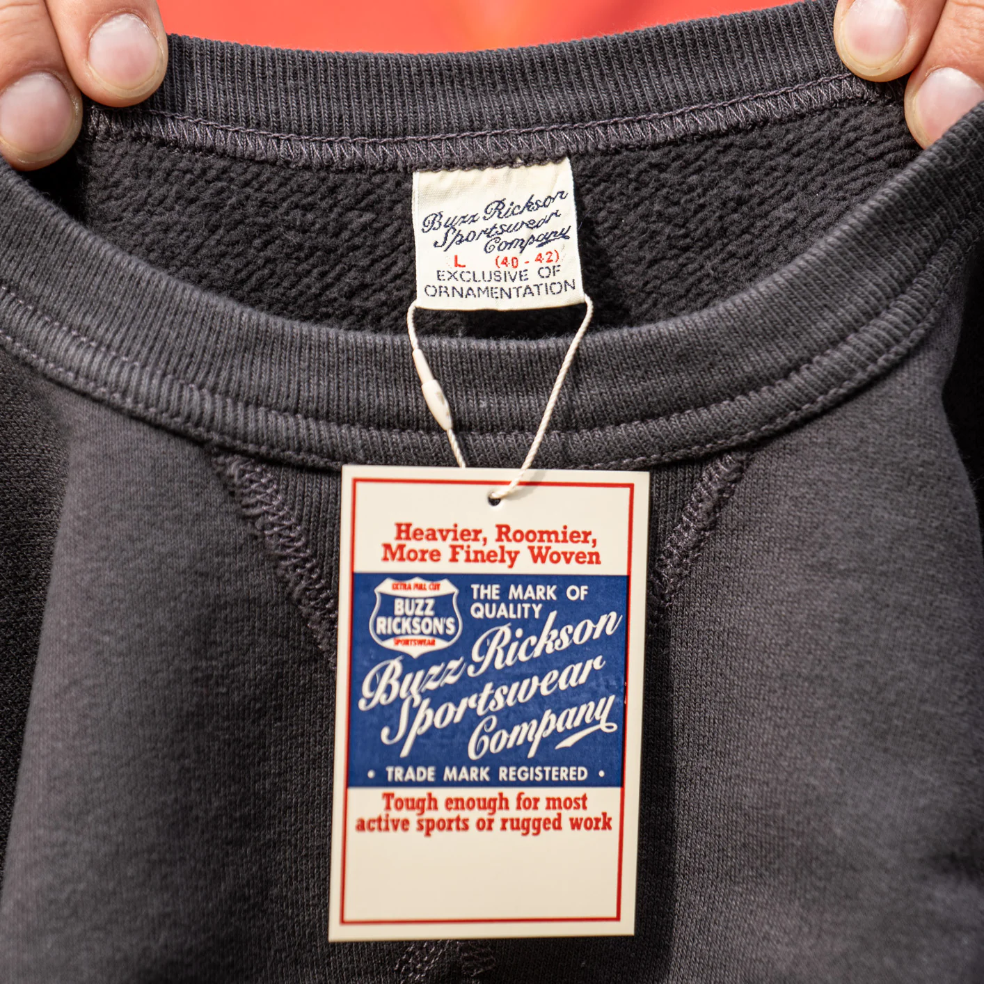 Buzz Rickson's 13oz Set-In Crew Sweat Shirt - Faded Black - Image 7