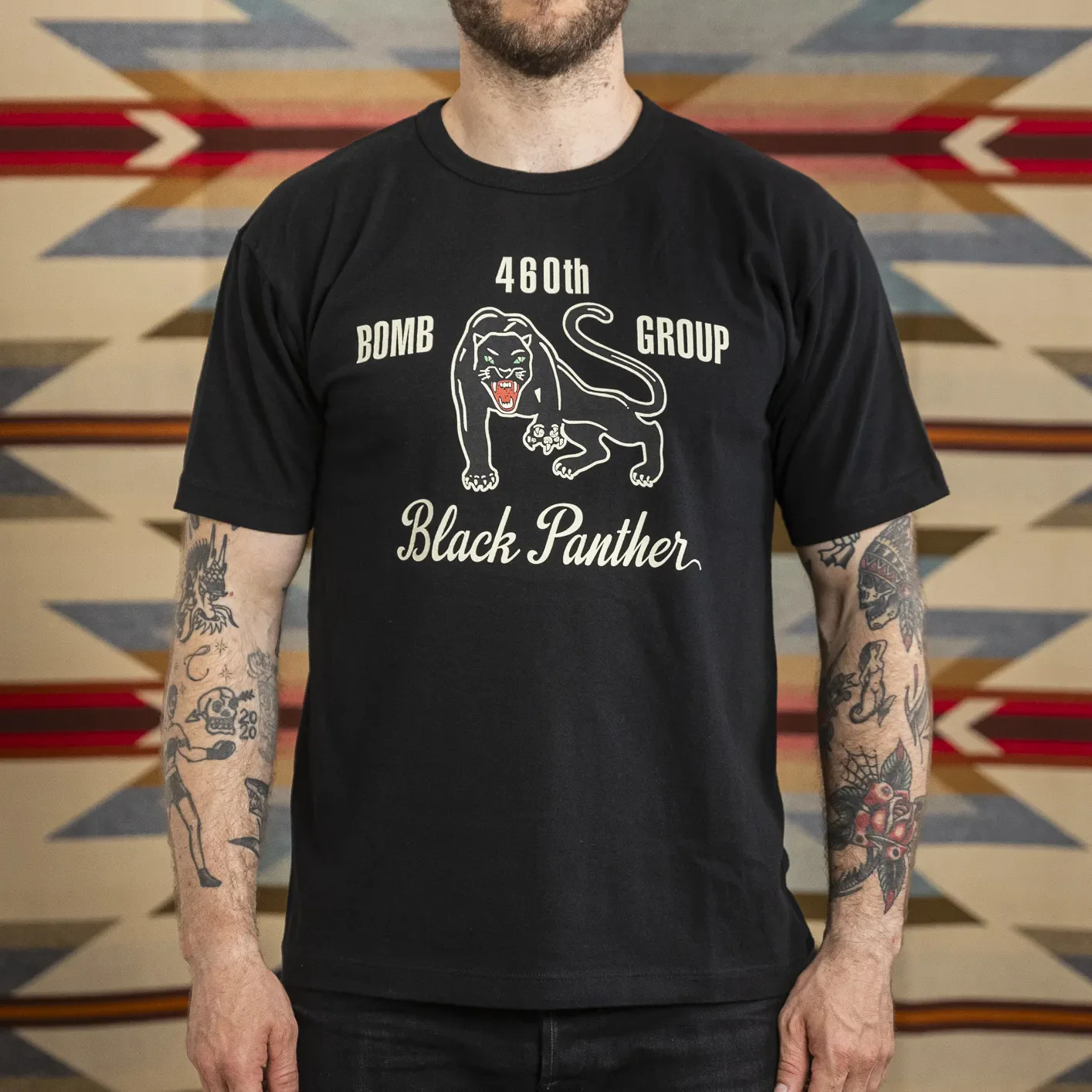 Buzz Rickson's '460th Bomb Sq. - Black Panther' 7oz Loopwheeled Government Issue T-Shirt - Black