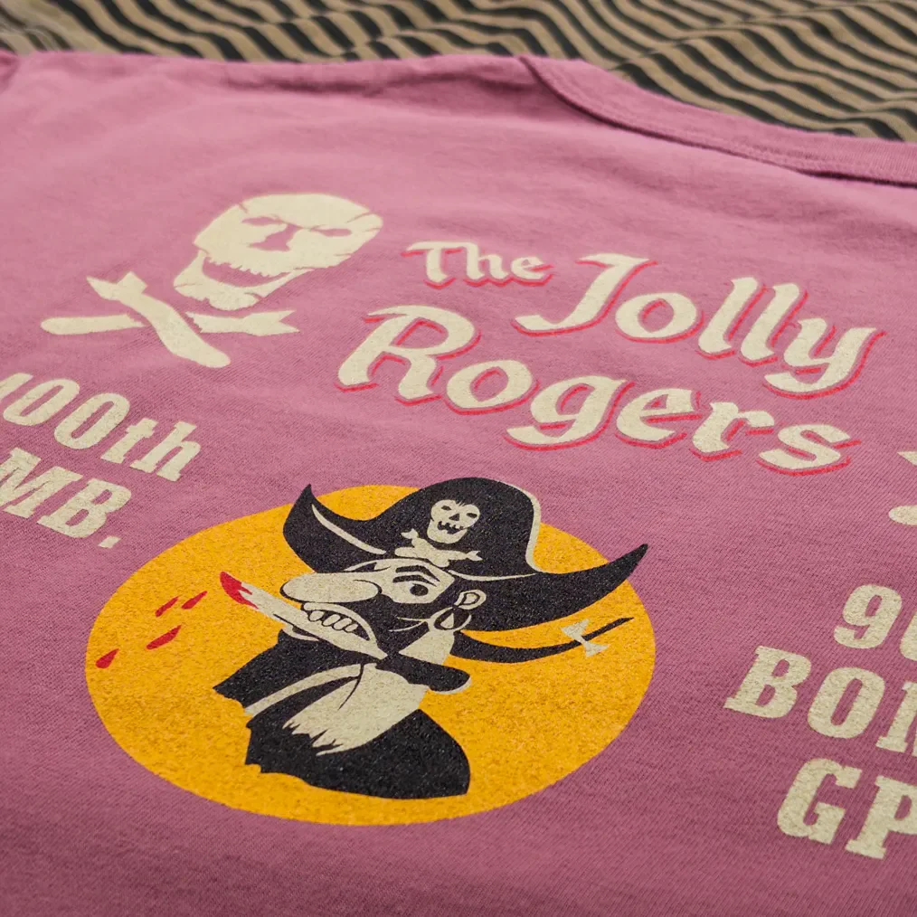 Buzz Rickson's ‘Jolly Rogers’ 6.5oz Loopwheeled Pocket T-Shirt – Wine - Image 4