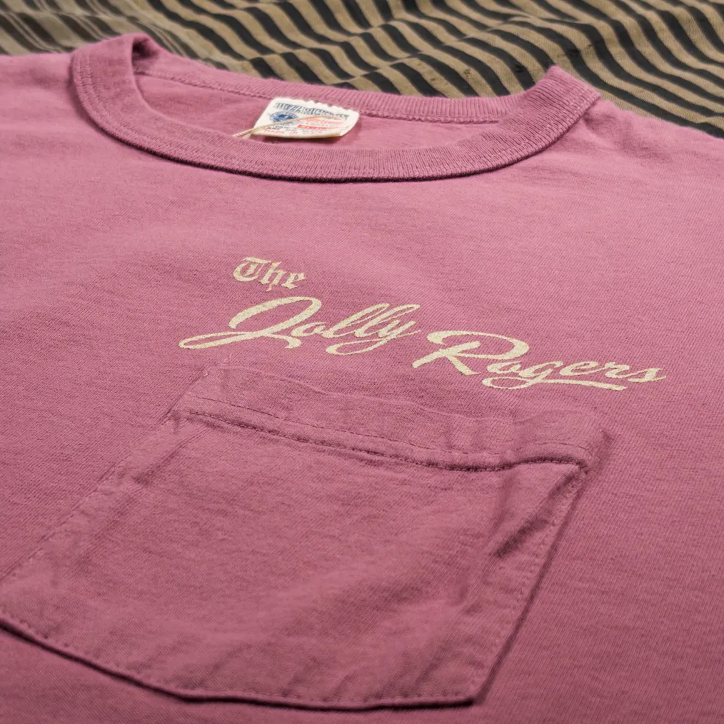 Buzz Rickson's ‘Jolly Rogers’ 6.5oz Loopwheeled Pocket T-Shirt – Wine - Image 5