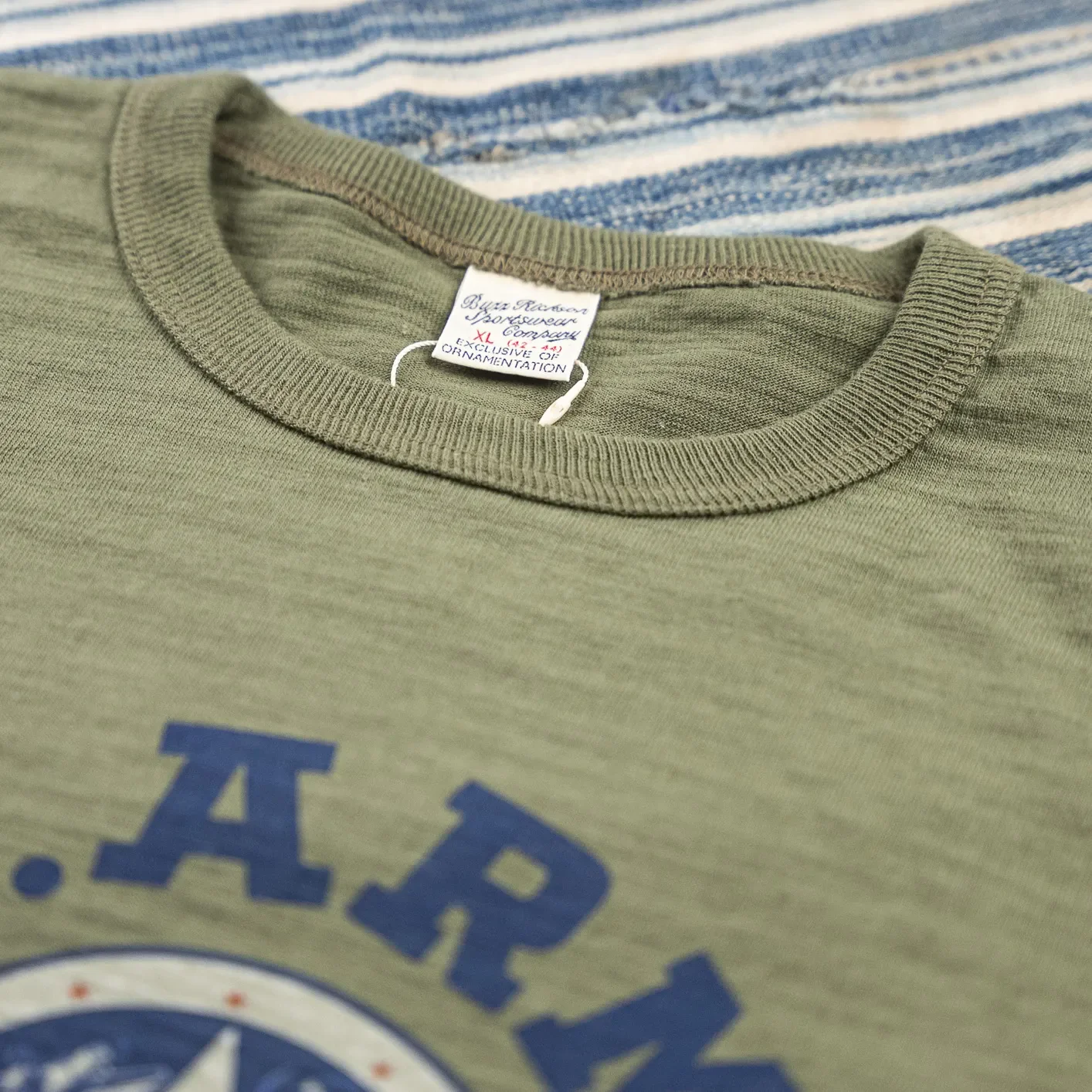Buzz Rickson's 'U.S. Army Air Forces' 6.5oz Loopwheeled Slub Yarn T-Shirt - Olive - Image 4