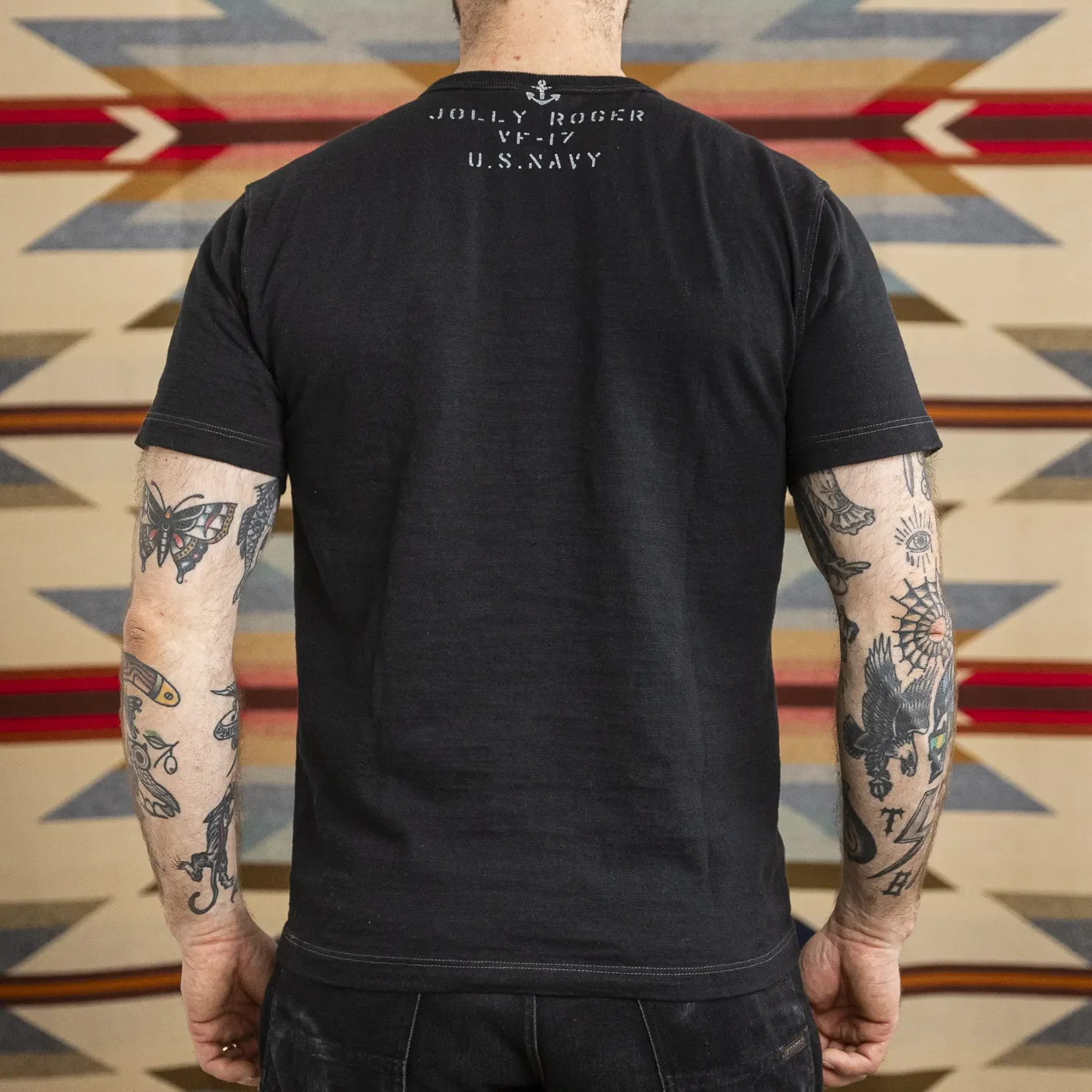 Buzz Rickson's 'VF-17 Jolly Roger' 6.5oz Loopwheeled Slub Yarn T-Shirt - Black - Image 2