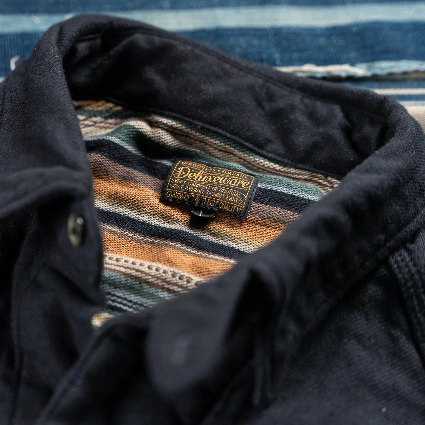 Deluxeware 1940s ‘Native Border’ Triple-Layer Flannel Shirt – Navy - Image 2