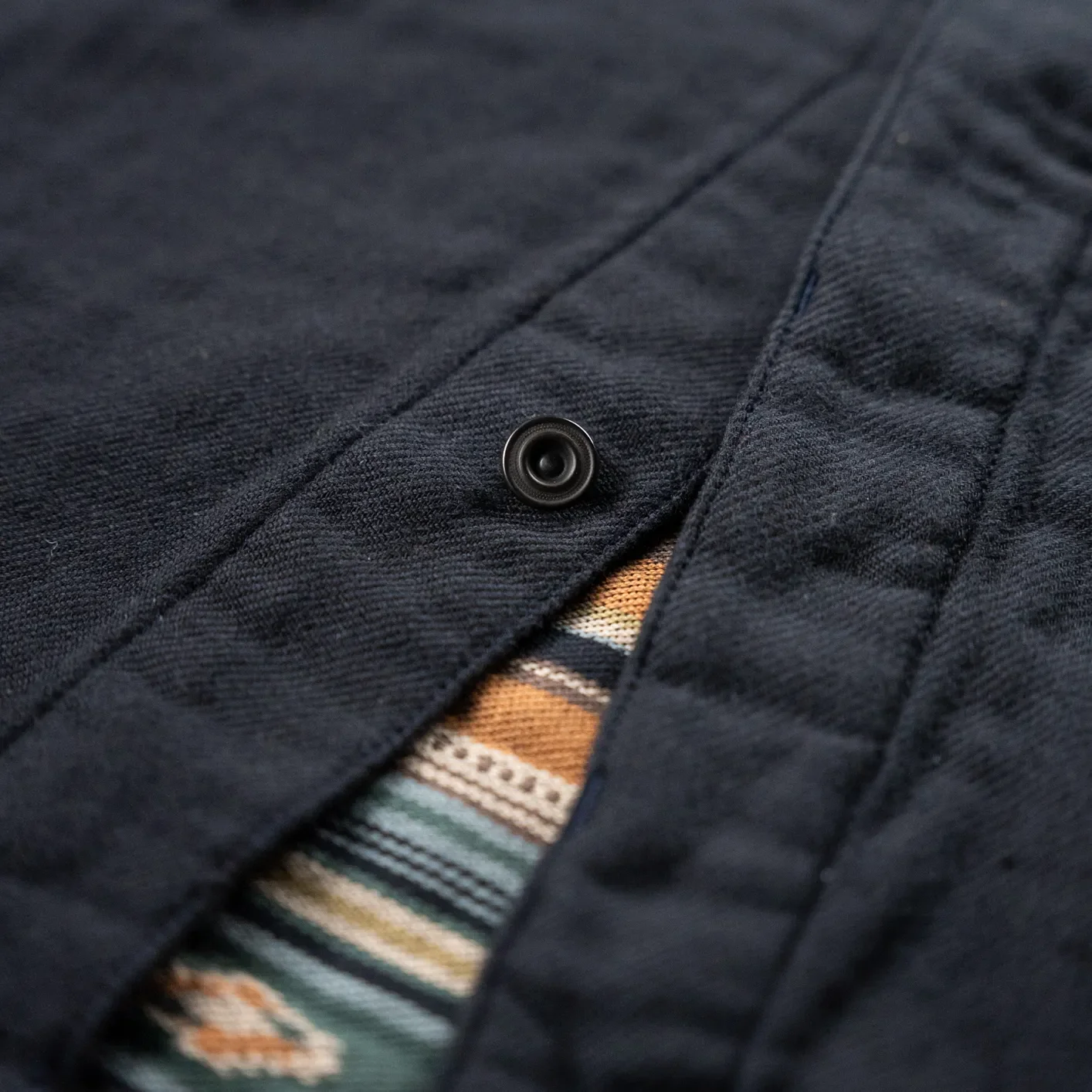 Deluxeware 1940s ‘Native Border’ Triple-Layer Flannel Shirt – Navy - Image 5