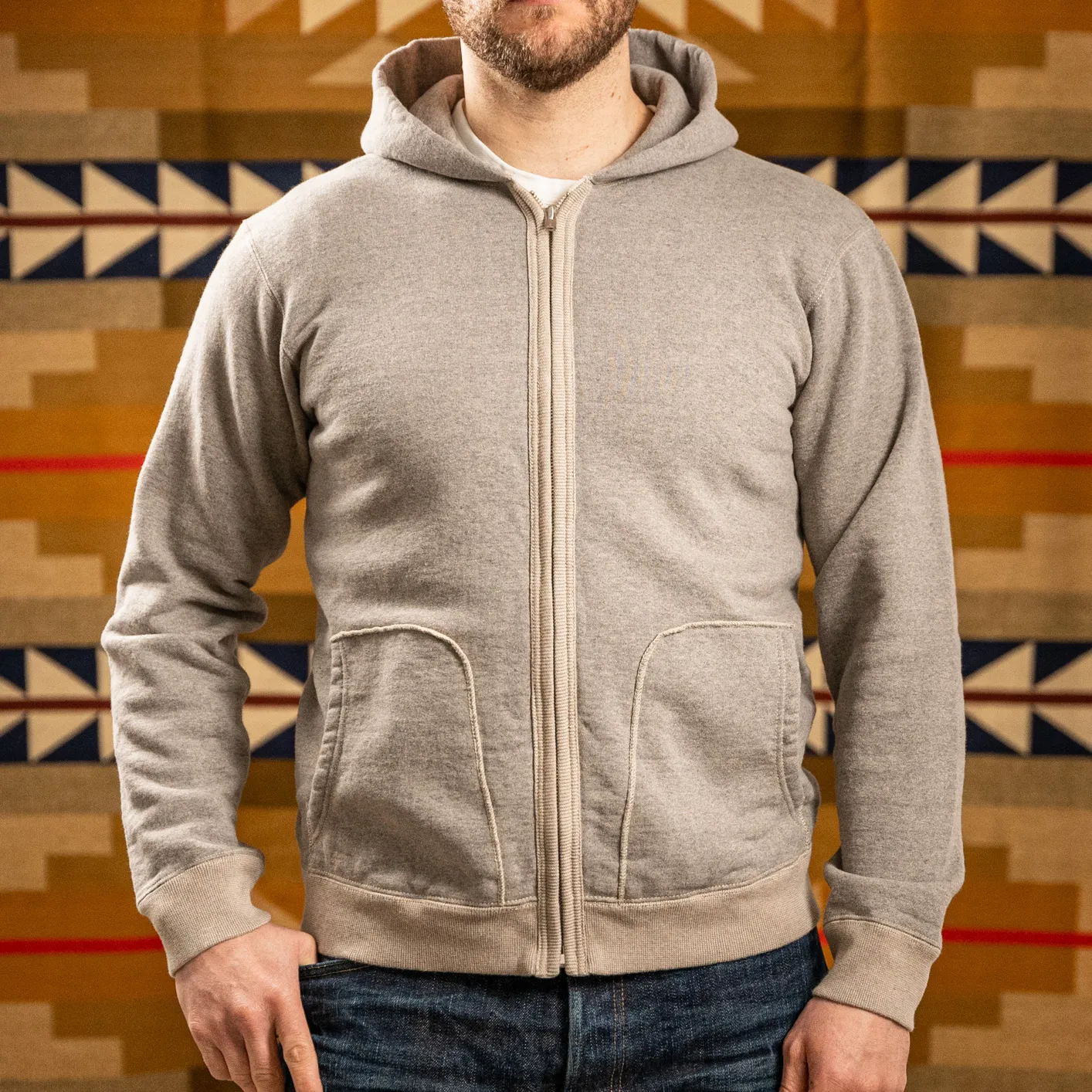 Deluxeware 20oz Loopwheeled Flat Seam Zip Hoodie – Grey / Beige