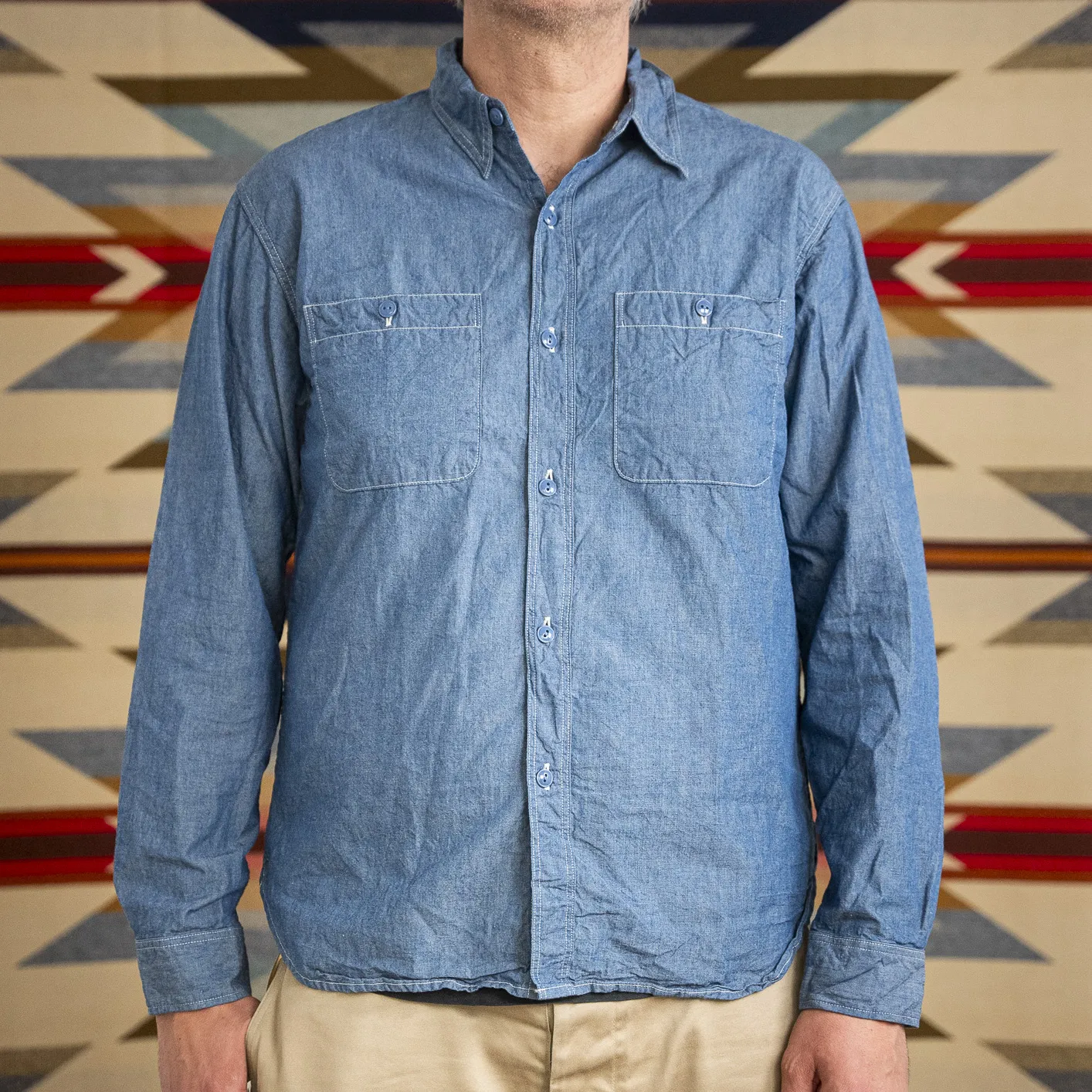 Fullcount 4810 1940s USN 5oz Selvedge Chambray Shirt - Blue