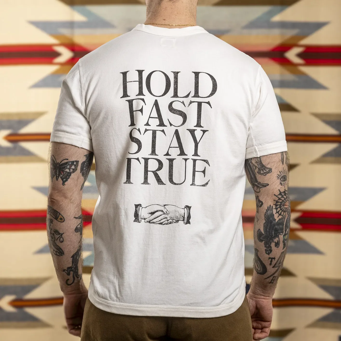 Fullcount 5222PT-9 8.4oz Flat Seam ‘Hold Fast Stay True’ T-Shirt - White / Loopwheeled