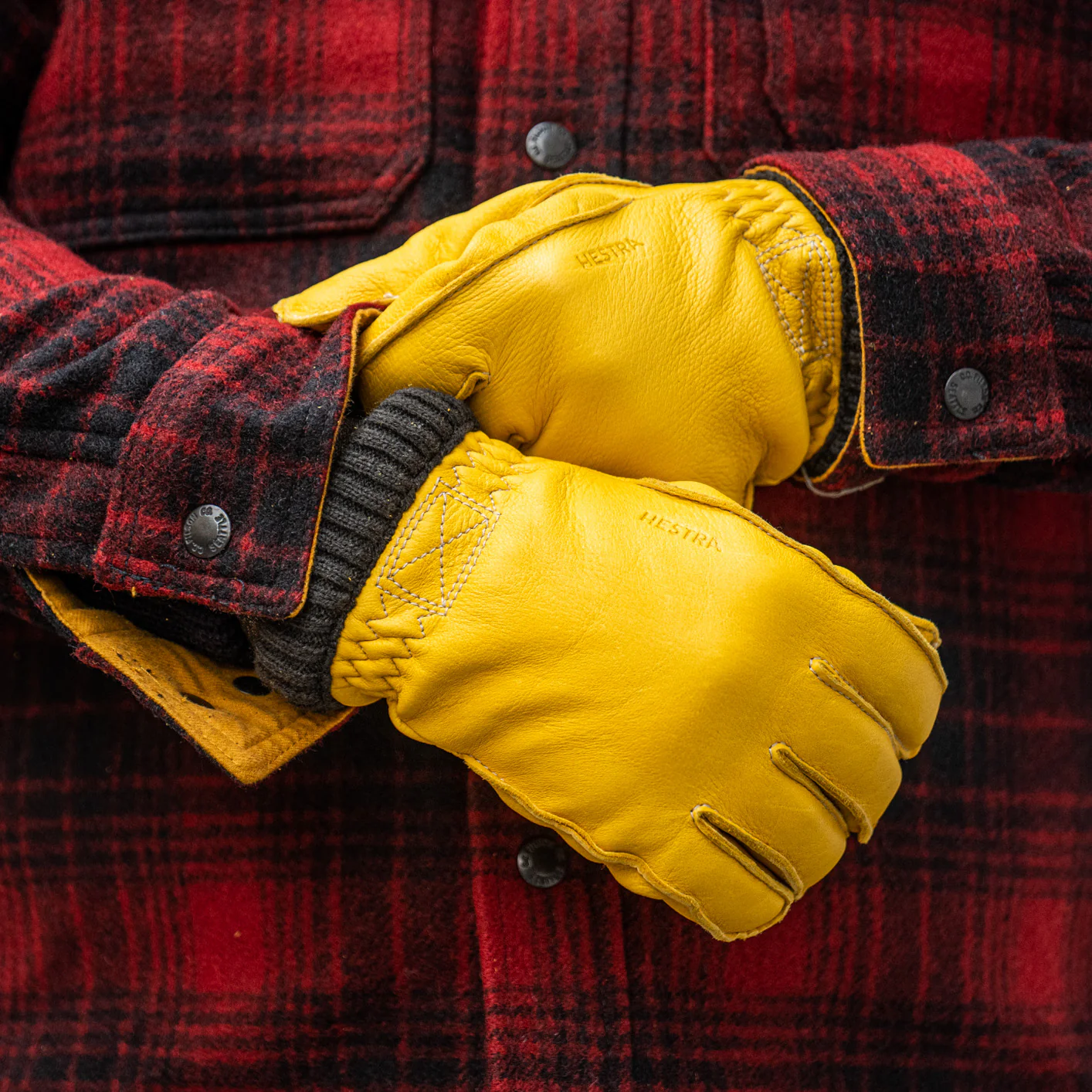 Hestra Deerskin Primaloft Rib Gloves – Natural Yellow - Image 2