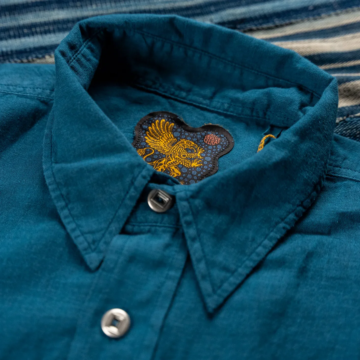 Indigofera 4oz 'McAllen' Cotton Linen Canvas Shirt - Ocean Blue - Image 2