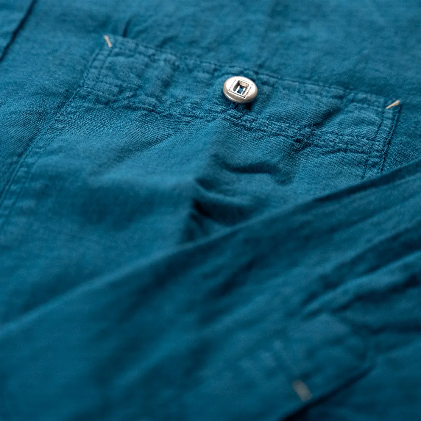 Indigofera 4oz 'McAllen' Cotton Linen Canvas Shirt - Ocean Blue - Image 3