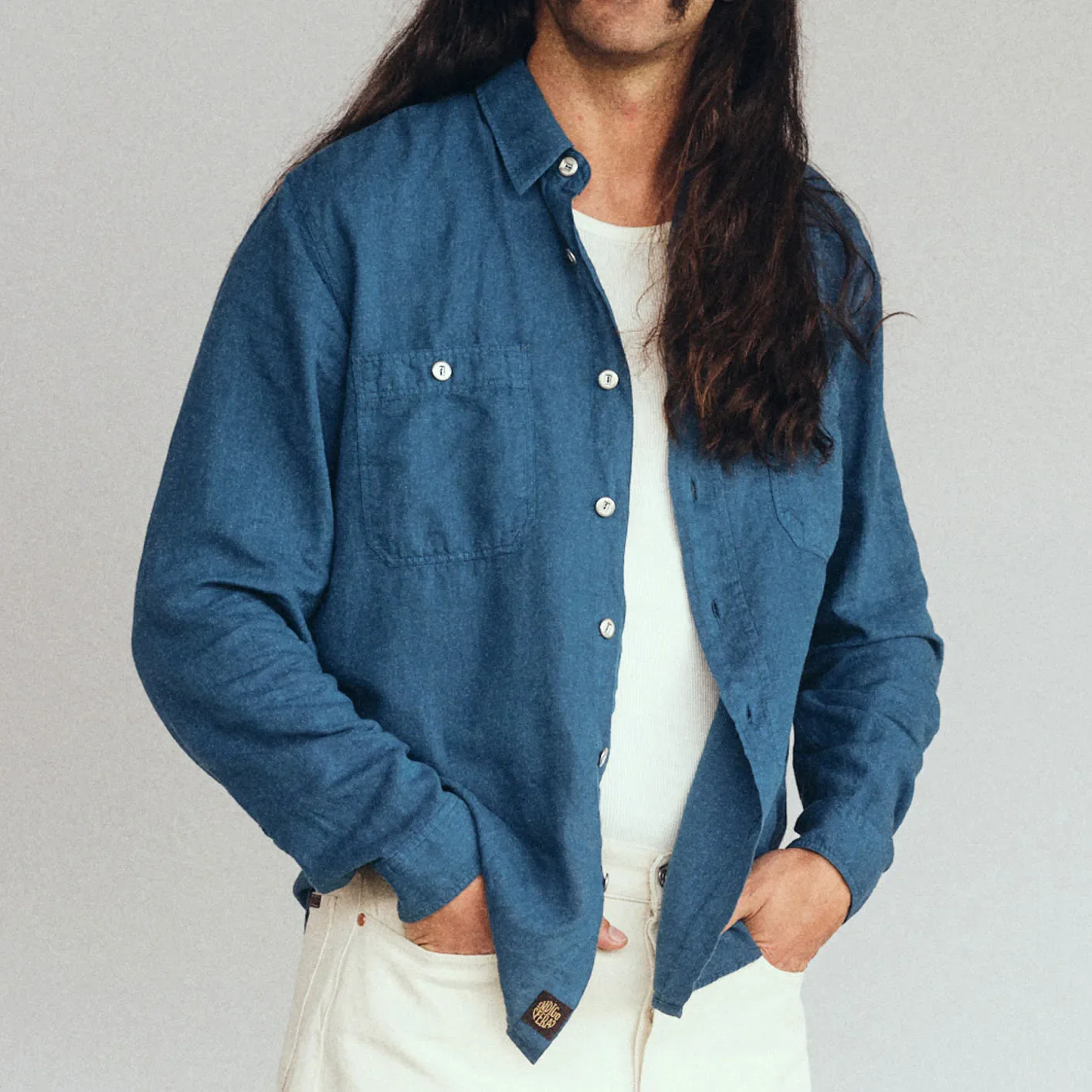 Indigofera 4oz 'McAllen' Cotton Linen Canvas Shirt - Ocean Blue - Image 7