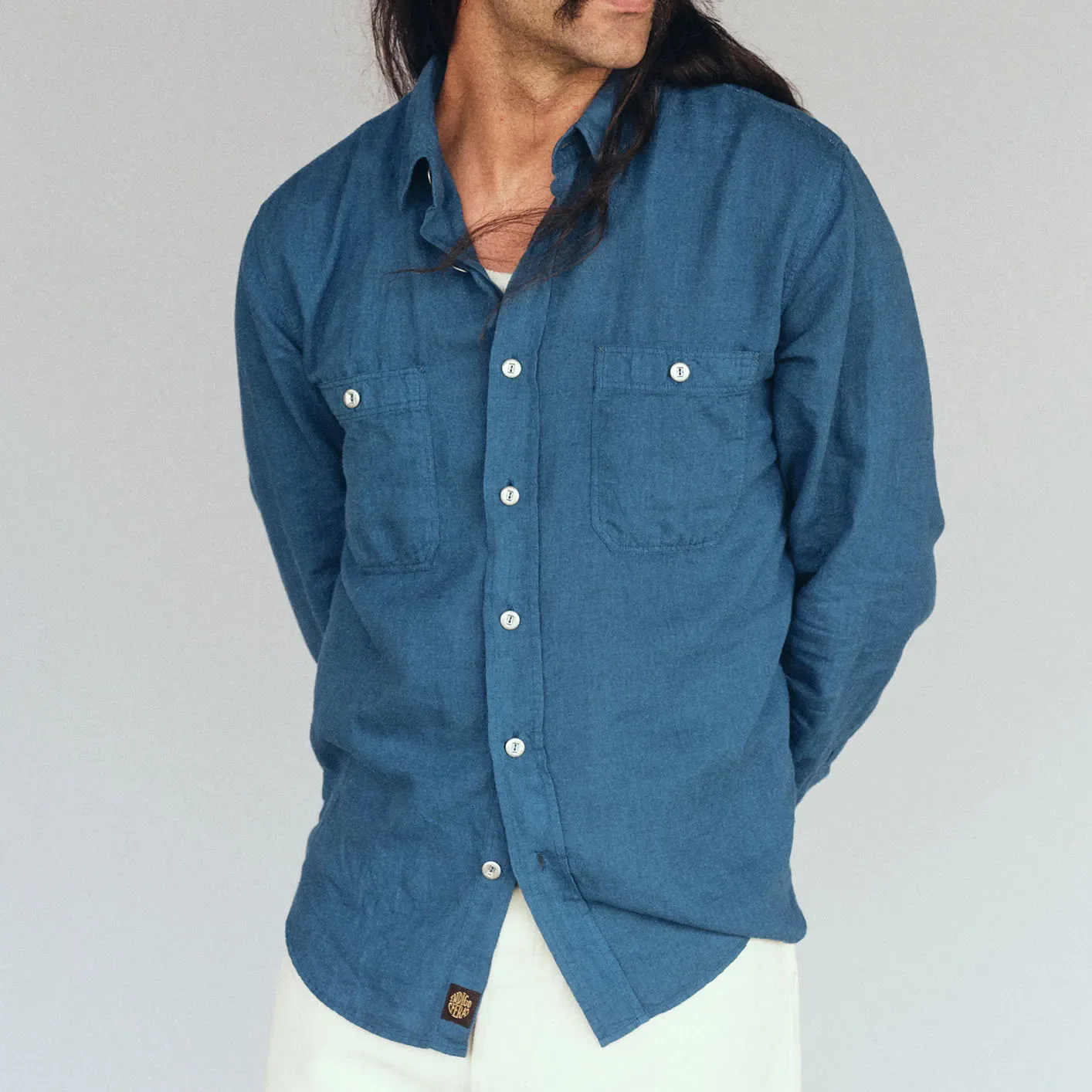 Indigofera 4oz 'McAllen' Cotton Linen Canvas Shirt - Ocean Blue - Image 9