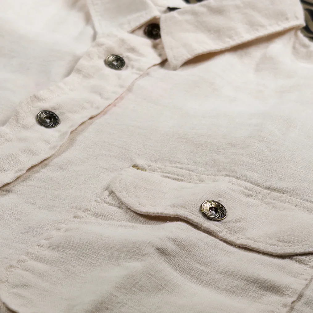 Indigofera ‘Delray’ 6.5oz Linen Canvas Shirt – Ecru - Image 3