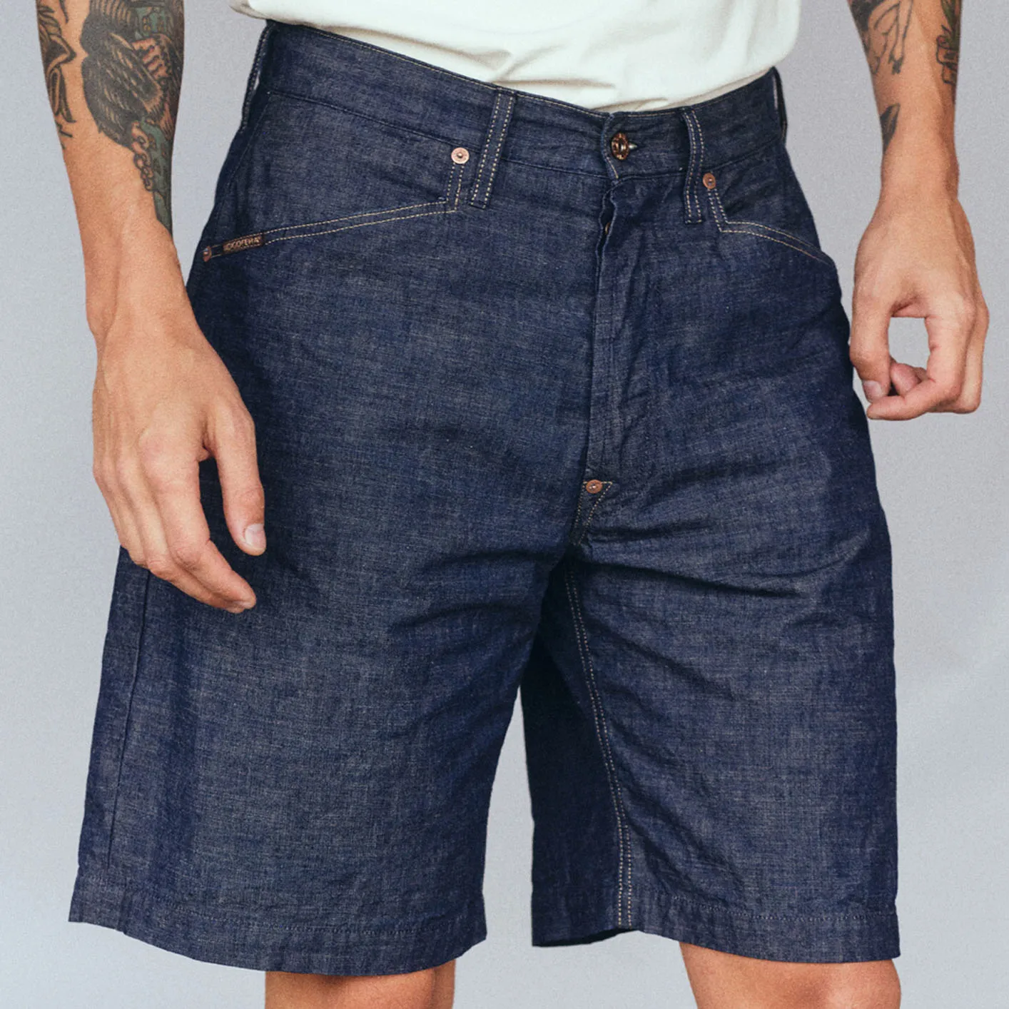 Indigofera ‘Foley’ 8oz Military Chambray Shorts – Indigo / Wide - Image 2