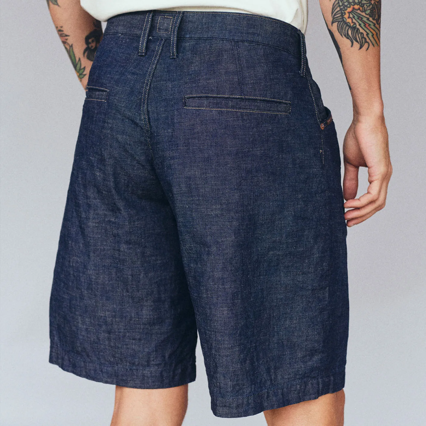 Indigofera ‘Foley’ 8oz Military Chambray Shorts – Indigo / Wide - Image 4