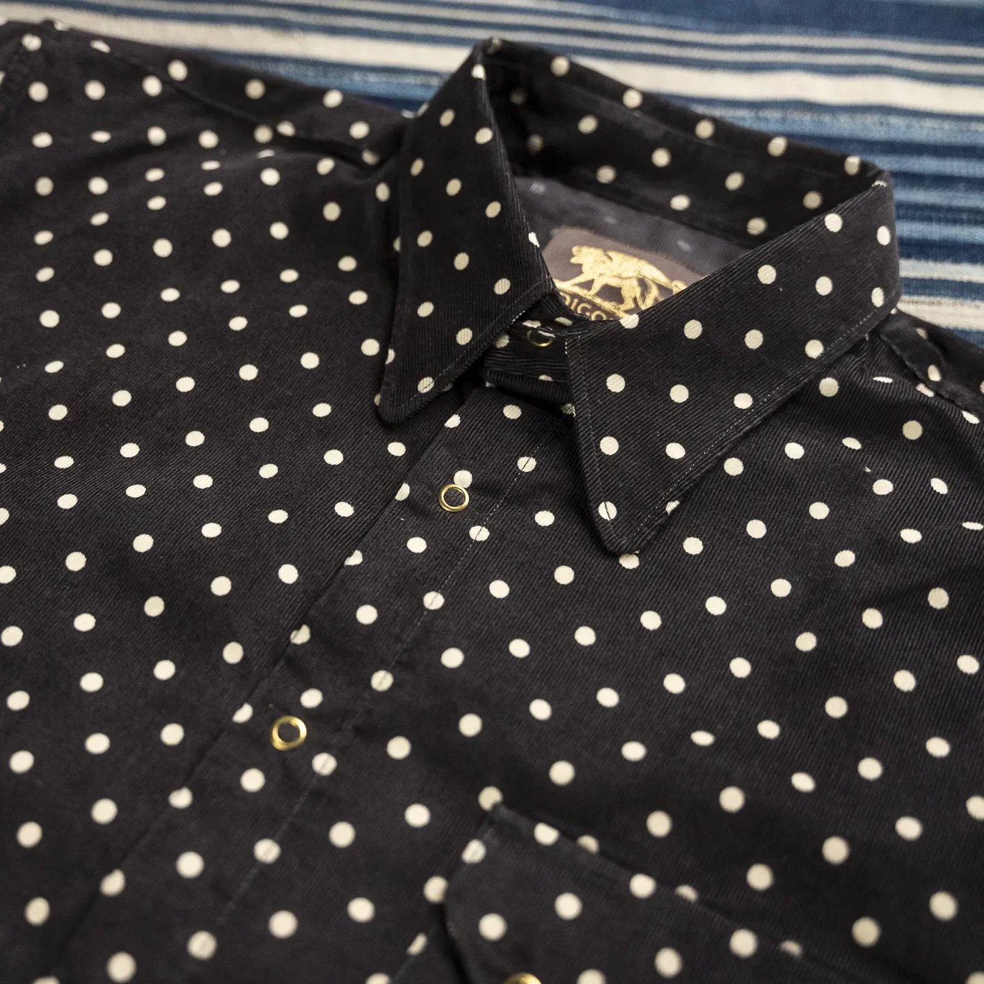 Indigofera 'Ike' Polkadot Corduroy Shirt - Black - Image 2
