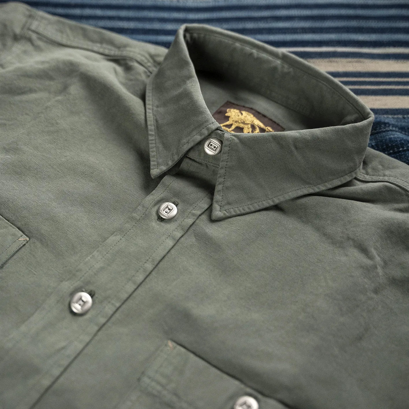 Indigofera 'McAllen' Cotton Linen Canvas Work Shirt - Sage Green - Image 2