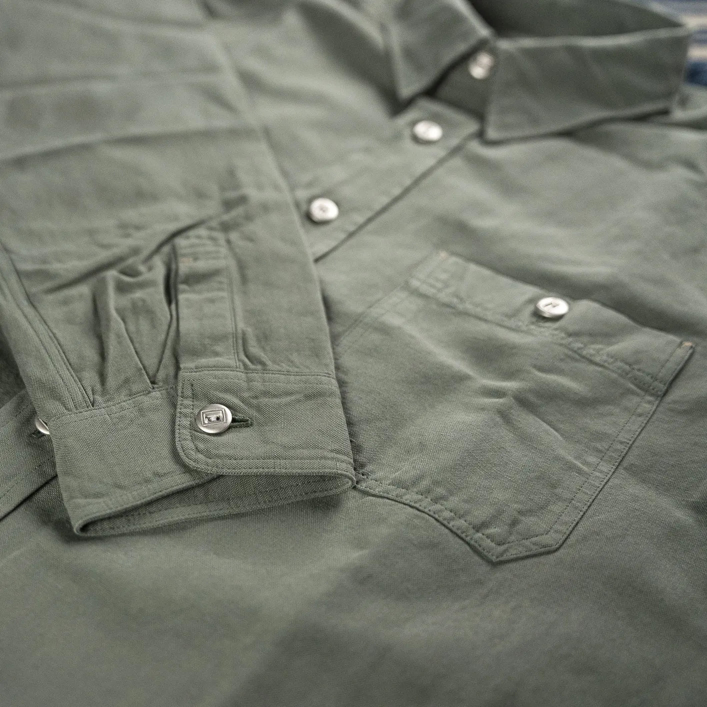 Indigofera 'McAllen' Cotton Linen Canvas Work Shirt - Sage Green - Image 3