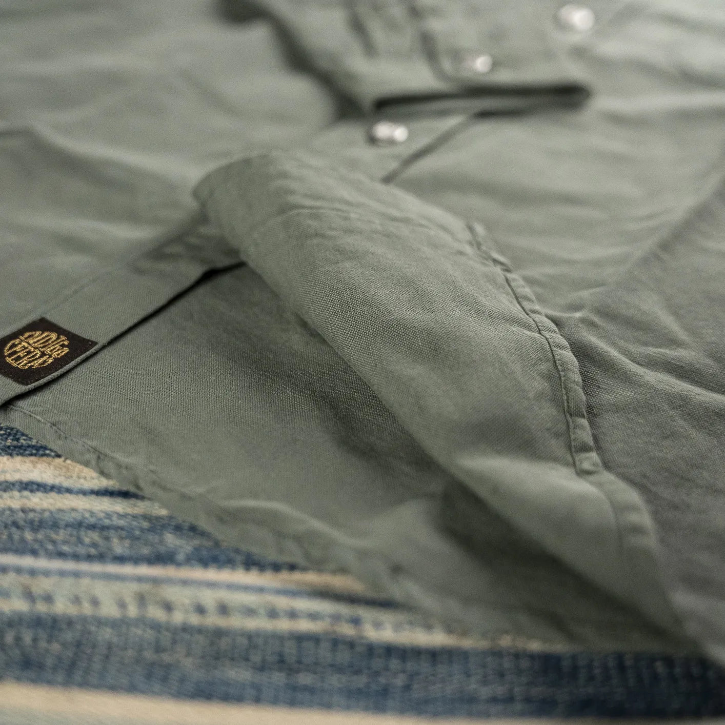 Indigofera 'McAllen' Cotton Linen Canvas Work Shirt - Sage Green - Image 5