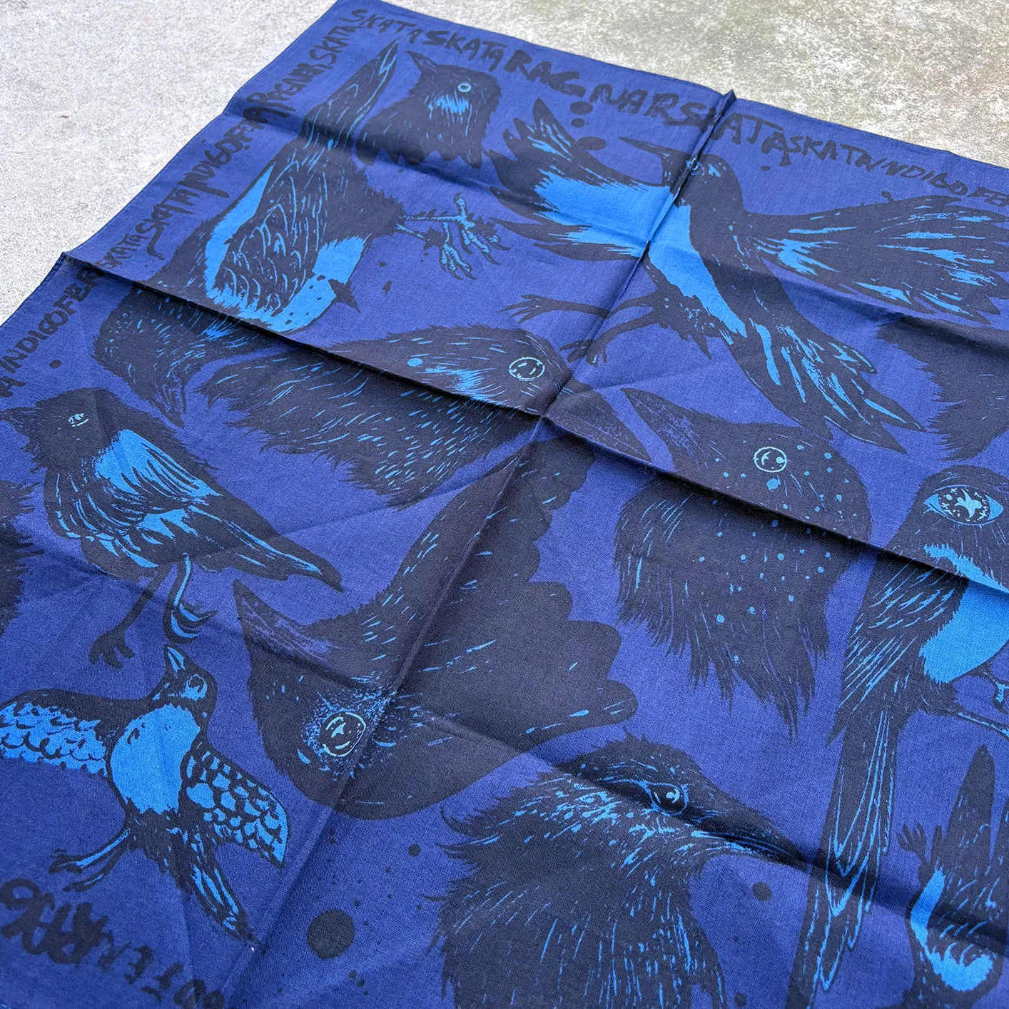 Indigofera x Ragnar Persson ‘The Devil’s Bird’ Bandana – Blue / Black - Image 3