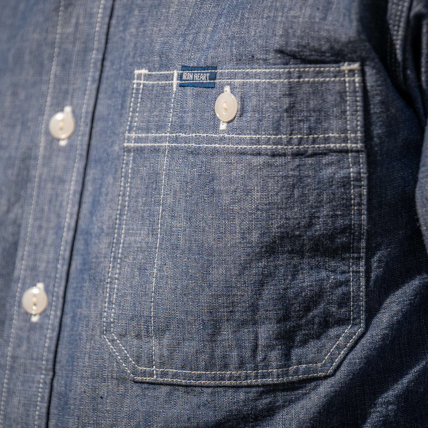 Iron Heart 10oz Selvedge Chambray Work Shirt – IHSH-21 / Blue - Image 8