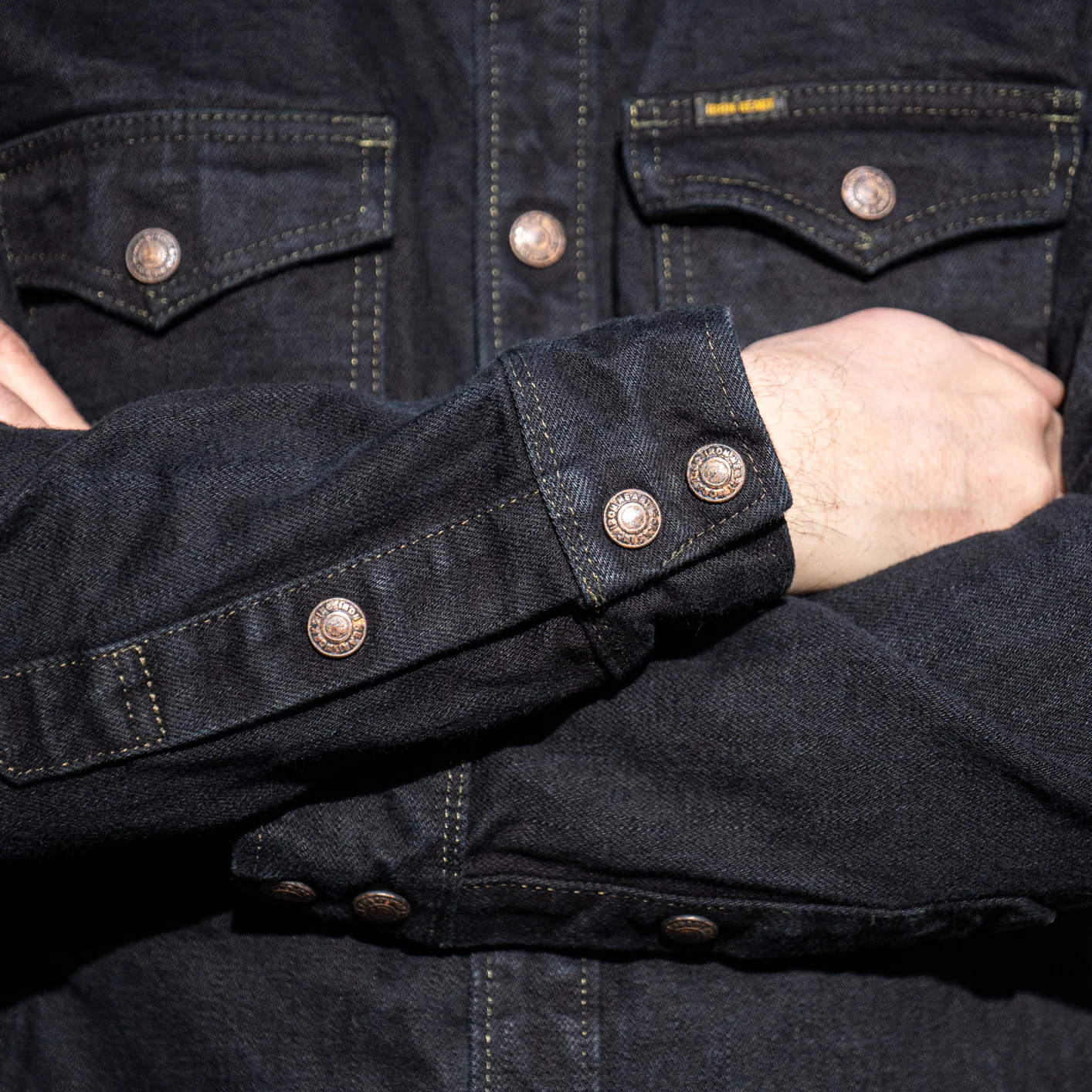 Iron Heart 18oz Vintage Selvedge Denim CPO Shirt – Black Sulphur Overdyed / IHSH-293-OD - Image 2