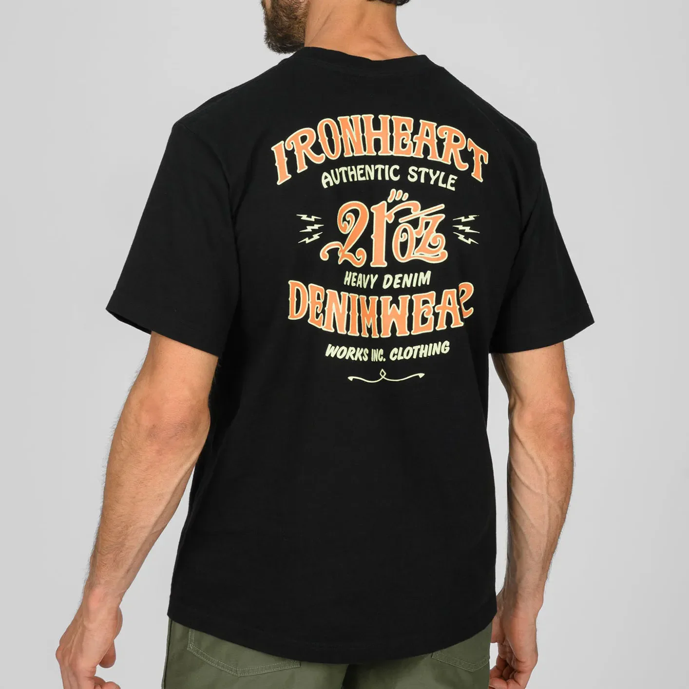 Iron Heart ‘21oz Heavy Denim’ 7.5oz Loopwheeled T-Shirt – Black / IHT-2603 - Image 7