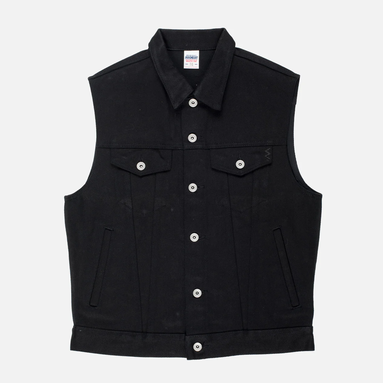 Iron Heart 21oz Non-Fade ‘Sonny’ Denim Type III Vest – Superblack / IH-9526V - Image 2