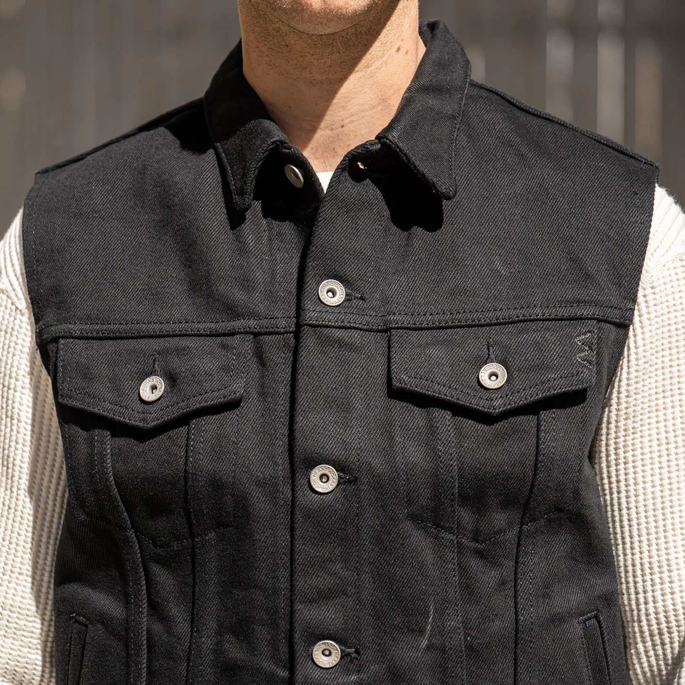 Iron Heart 21oz Non-Fade ‘Sonny’ Denim Type III Vest – Superblack / IH-9526V - Image 3