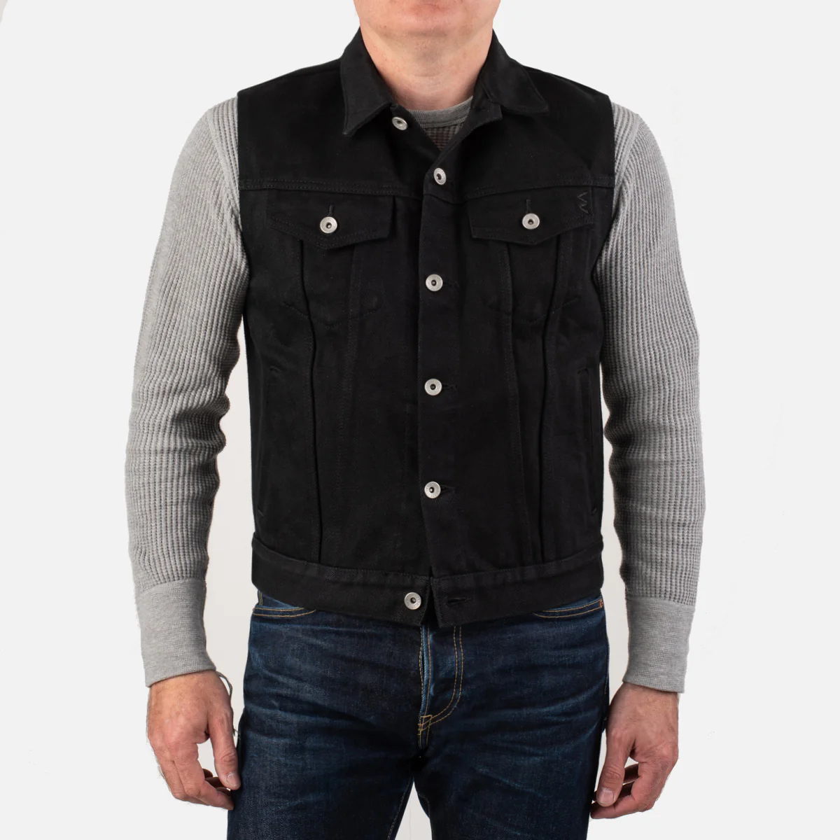 Iron Heart 21oz Non-Fade ‘Sonny’ Denim Type III Vest – Superblack / IH-9526V - Image 6