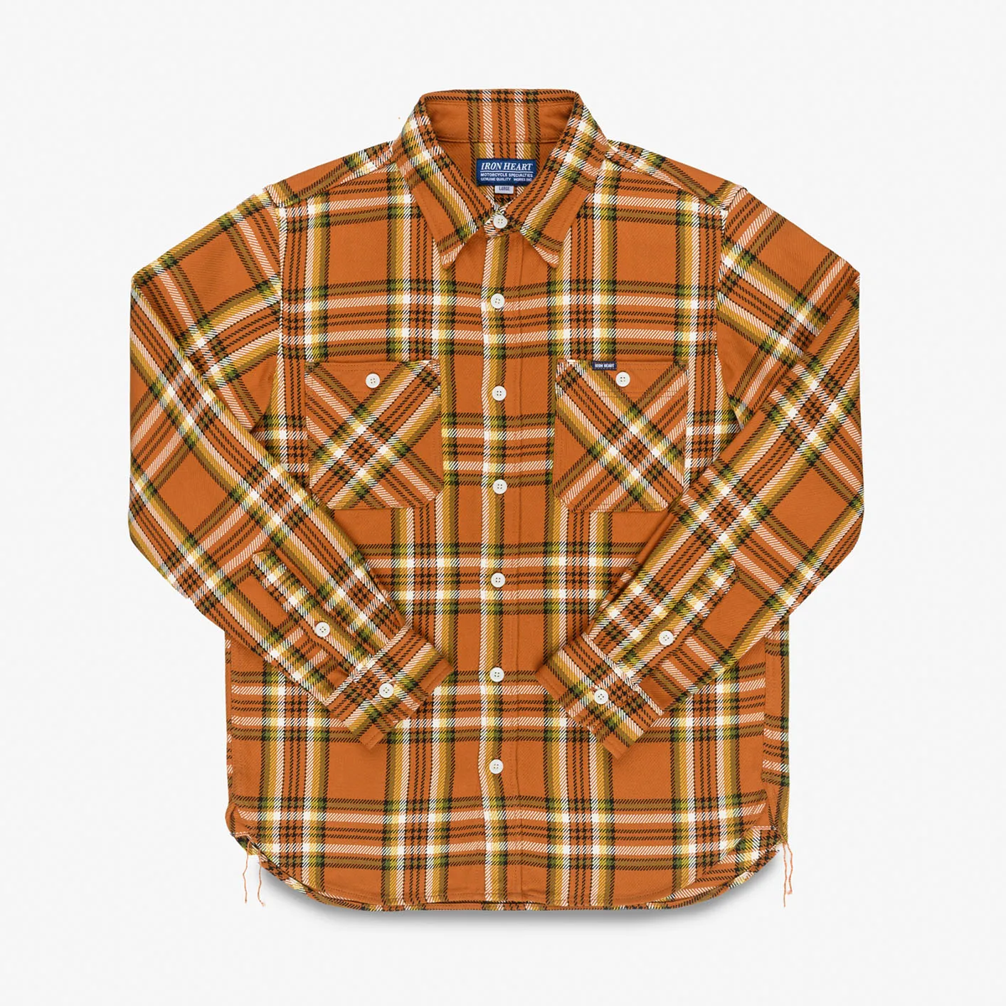 Iron Heart 9oz Selvedge Flannel Check Work Shirt – Orange / IHSH-442