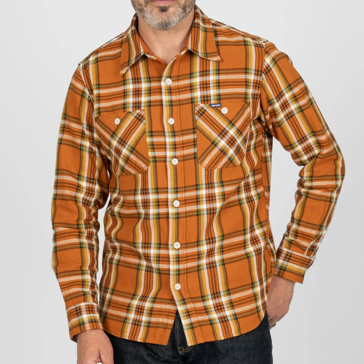 Iron Heart 9oz Selvedge Flannel Check Work Shirt – Orange / IHSH-442 - Image 13