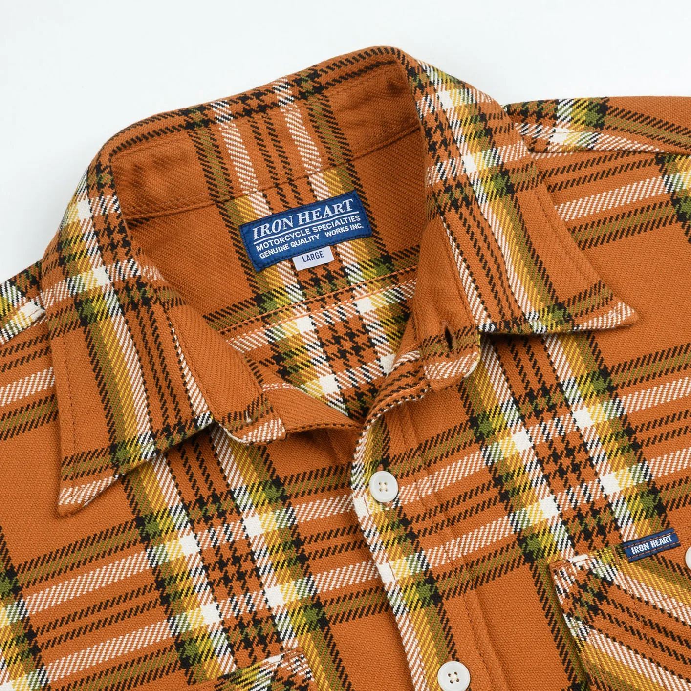Iron Heart 9oz Selvedge Flannel Check Work Shirt – Orange / IHSH-442 - Image 2