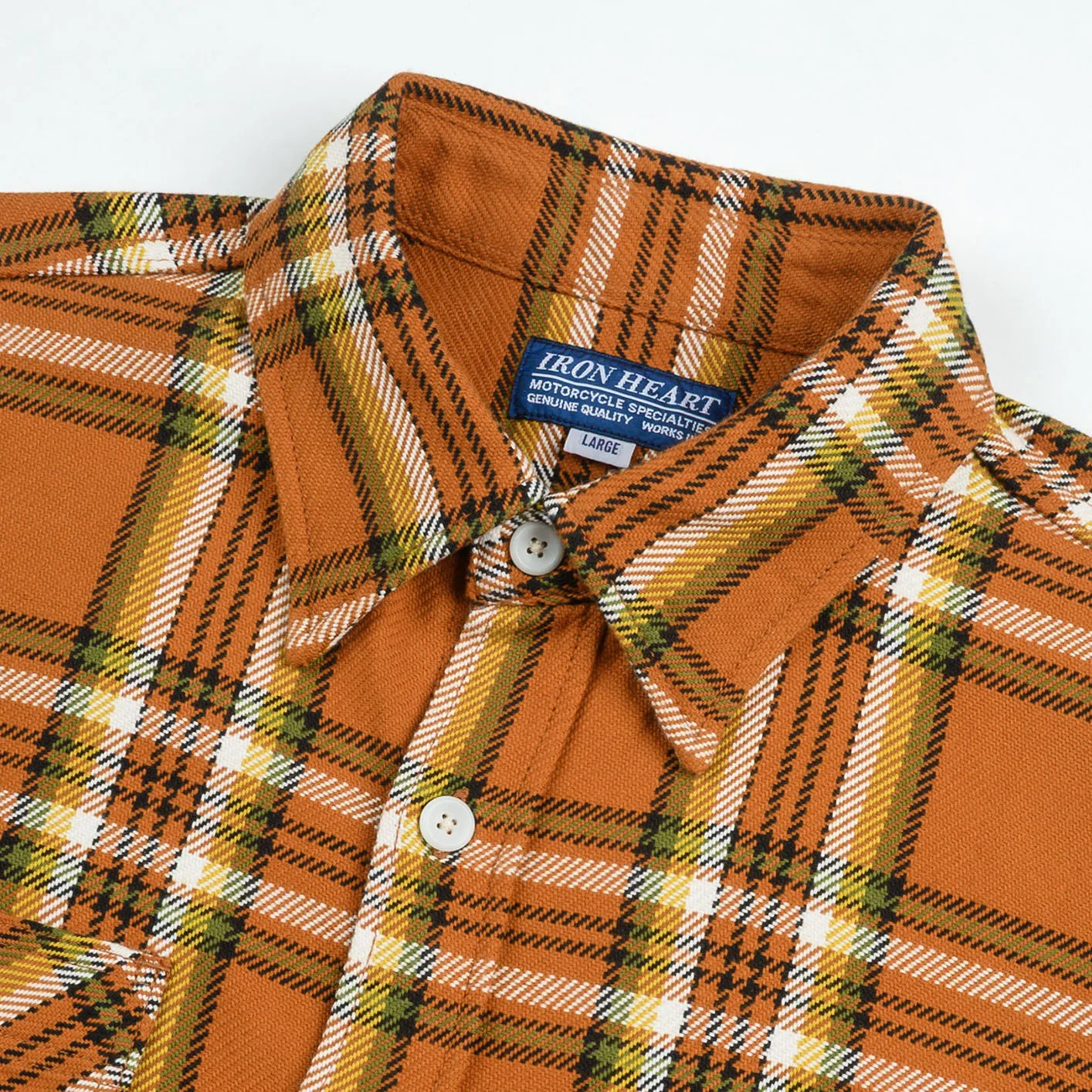 Iron Heart 9oz Selvedge Flannel Check Work Shirt – Orange / IHSH-442 - Image 3