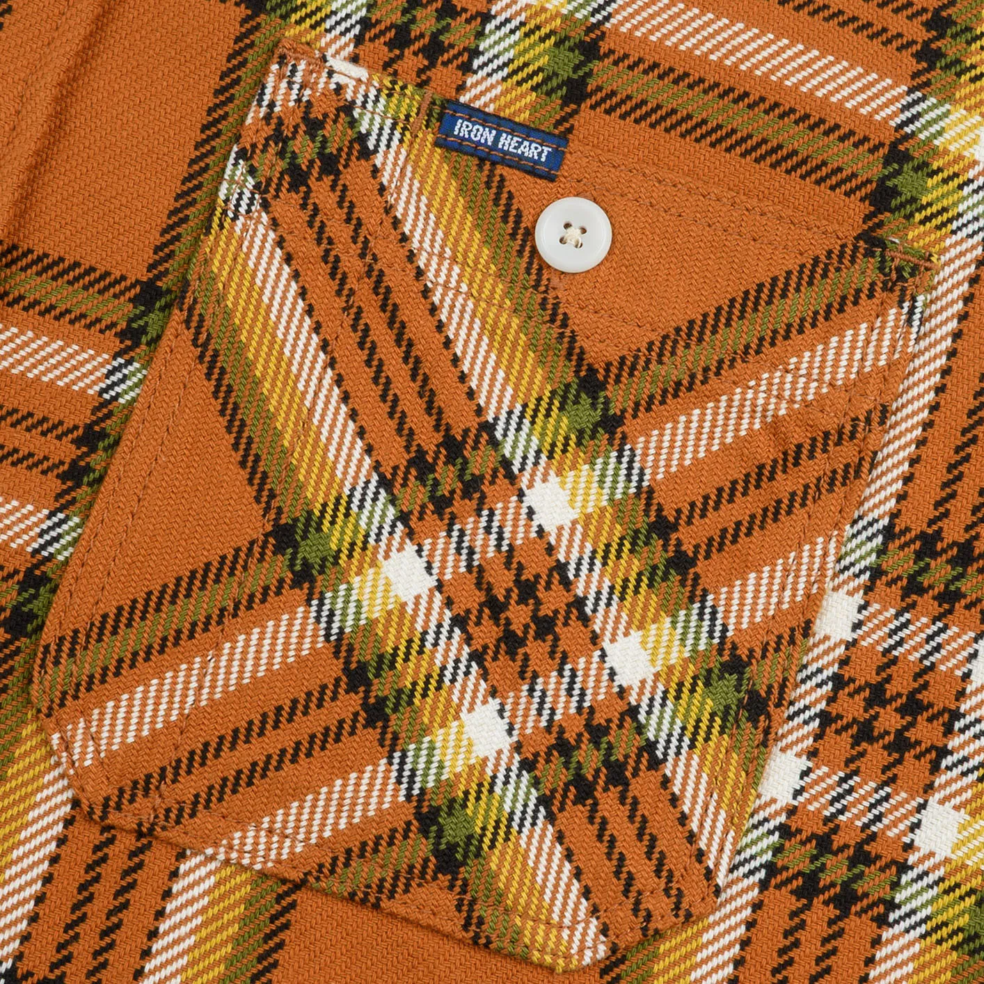 Iron Heart 9oz Selvedge Flannel Check Work Shirt – Orange / IHSH-442 - Image 4