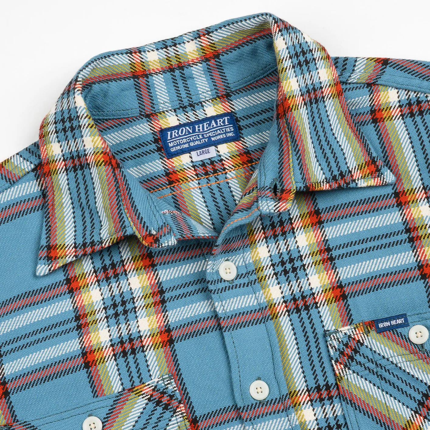 Iron Heart 9oz Selvedge Flannel Check Work Shirt – Sax Blue / IHSH-442 - Image 2