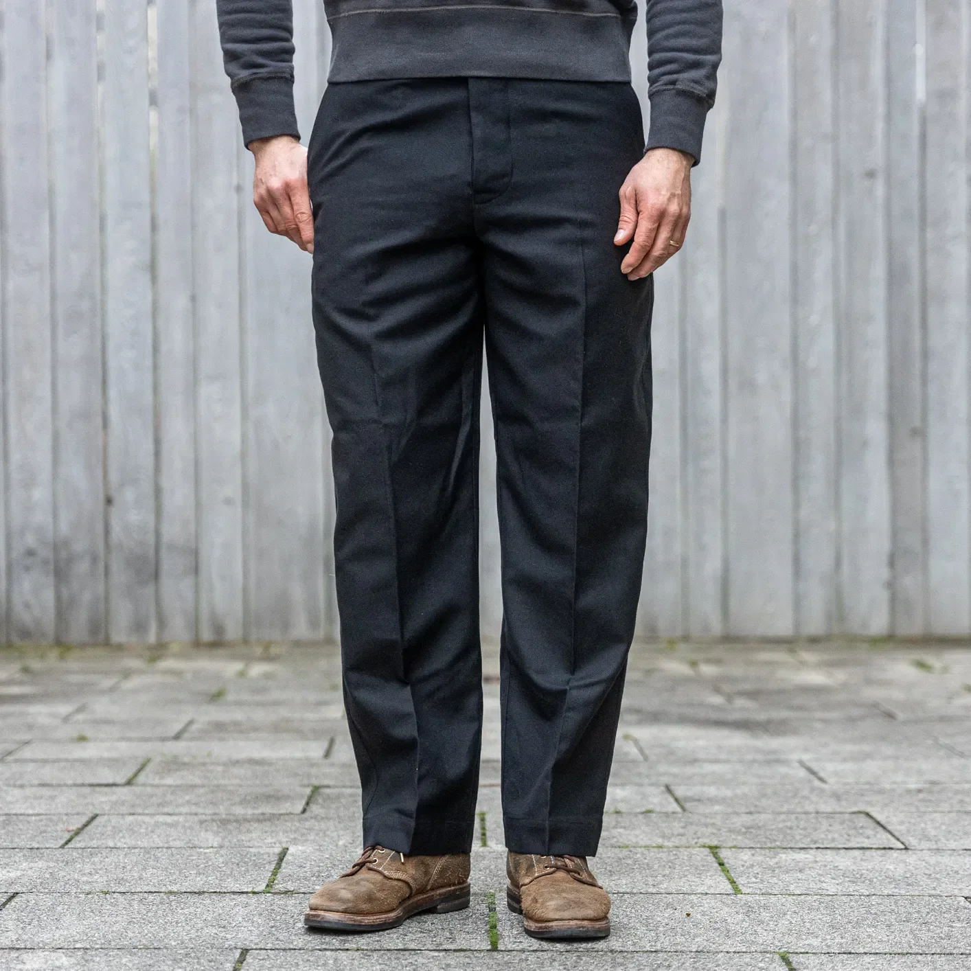 Merz b. Schwanen 10oz 1920s Refined Wool-Cotton Worker Chino – Deep Black