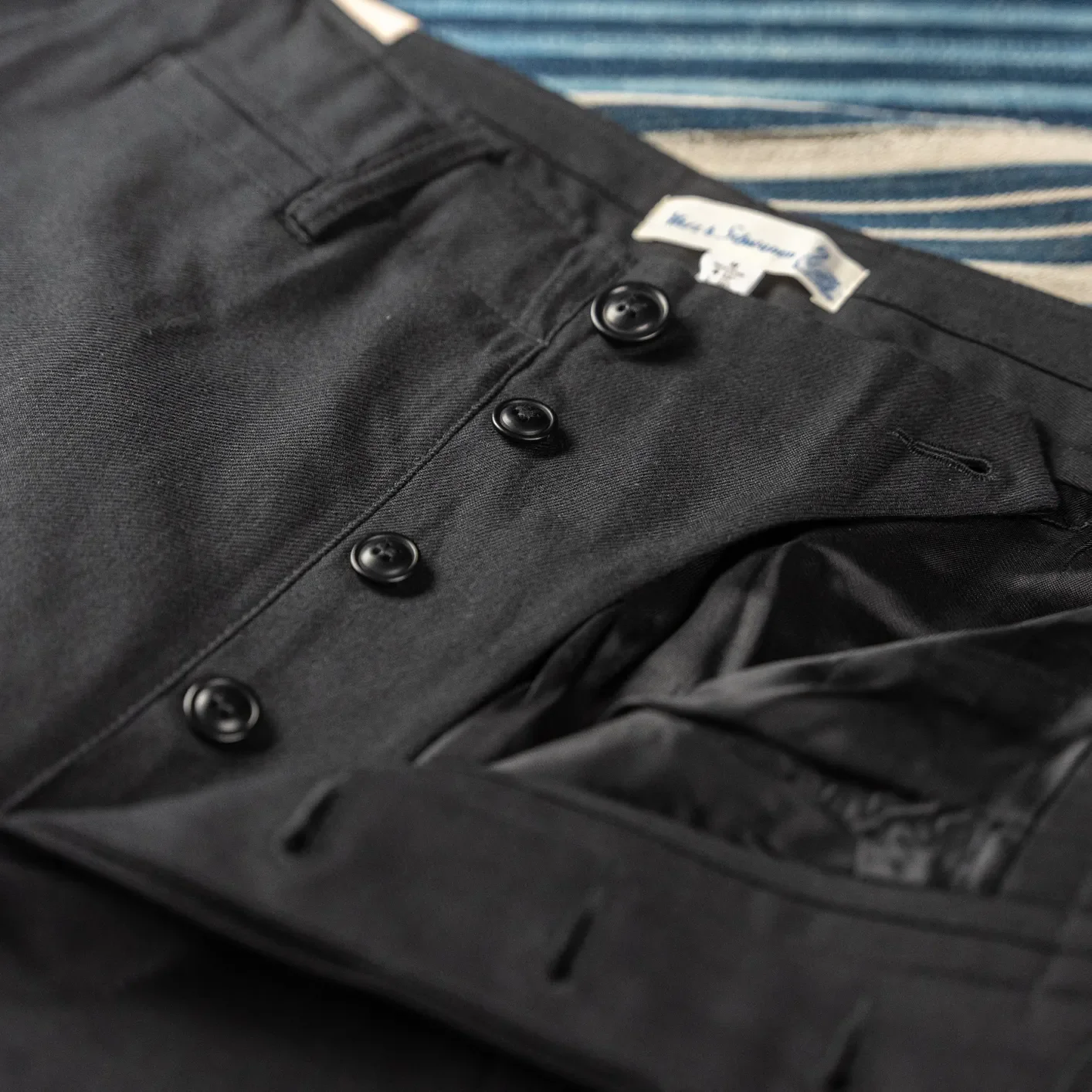 Merz b. Schwanen 10oz 1920s Refined Wool-Cotton Worker Chino – Deep Black - Image 4