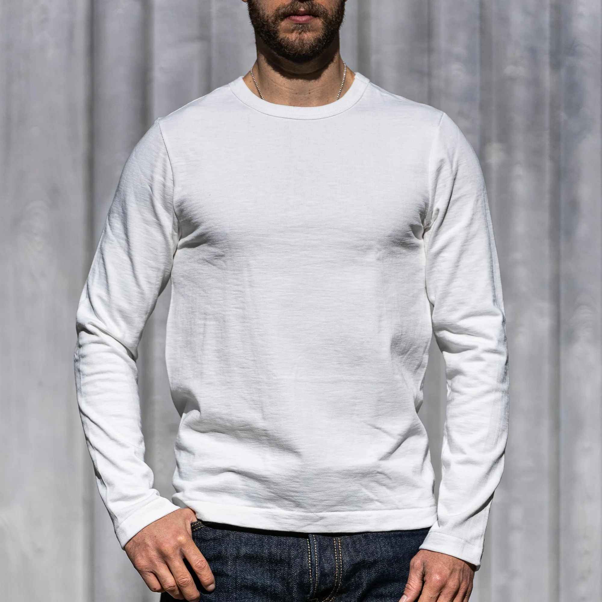 Merz b. Schwanen 2S18 11oz Heavy Loopwheeled Longsleeve – White