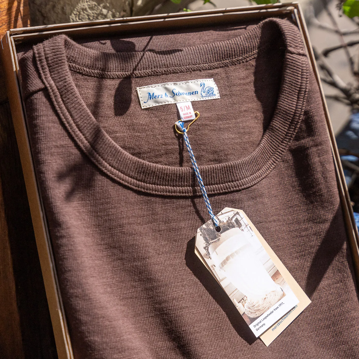 Merz b. Schwanen 2S14 11oz Heavyweight Loopwheeled T-Shirt – Chocolate - Image 4