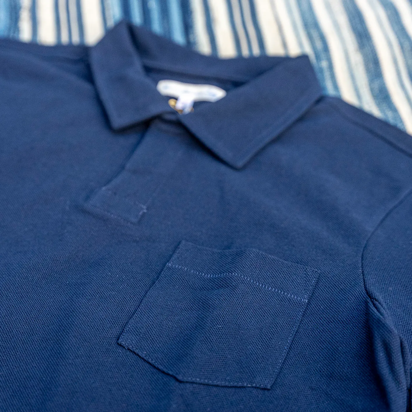 Merz b. Schwanen 7.2oz Loopwheeled Pique Polo Shirt – Ink Blue - Image 3