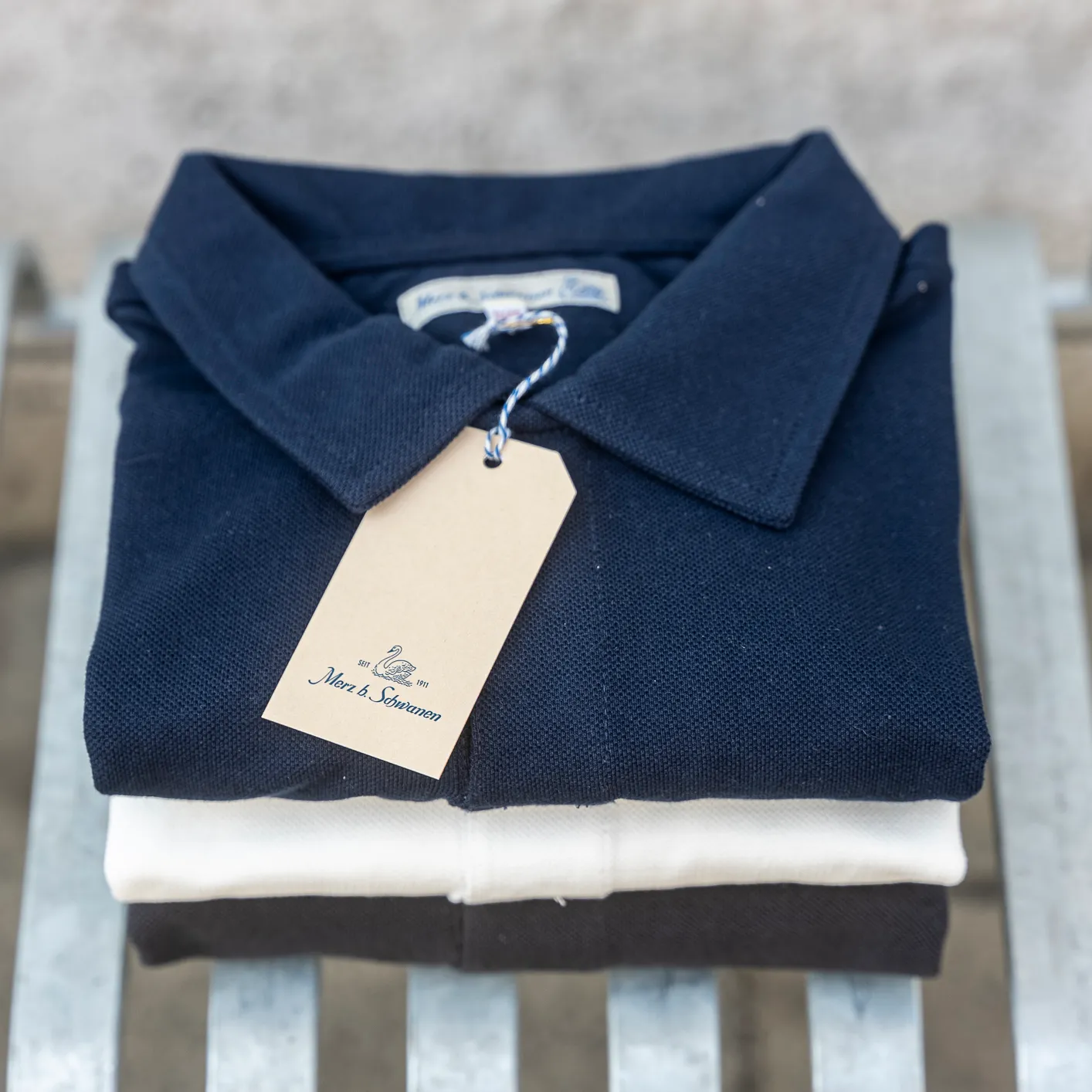 Merz b. Schwanen 7.2oz Loopwheeled Pique Polo Shirt – Ink Blue - Image 5