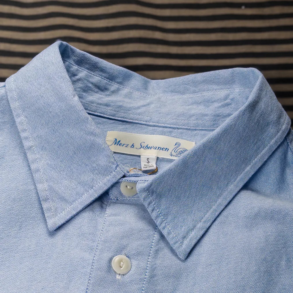 Merz b. Schwanen Women 5.3oz Cropped Boxy Oxford Shirt – Lightblue - Image 2